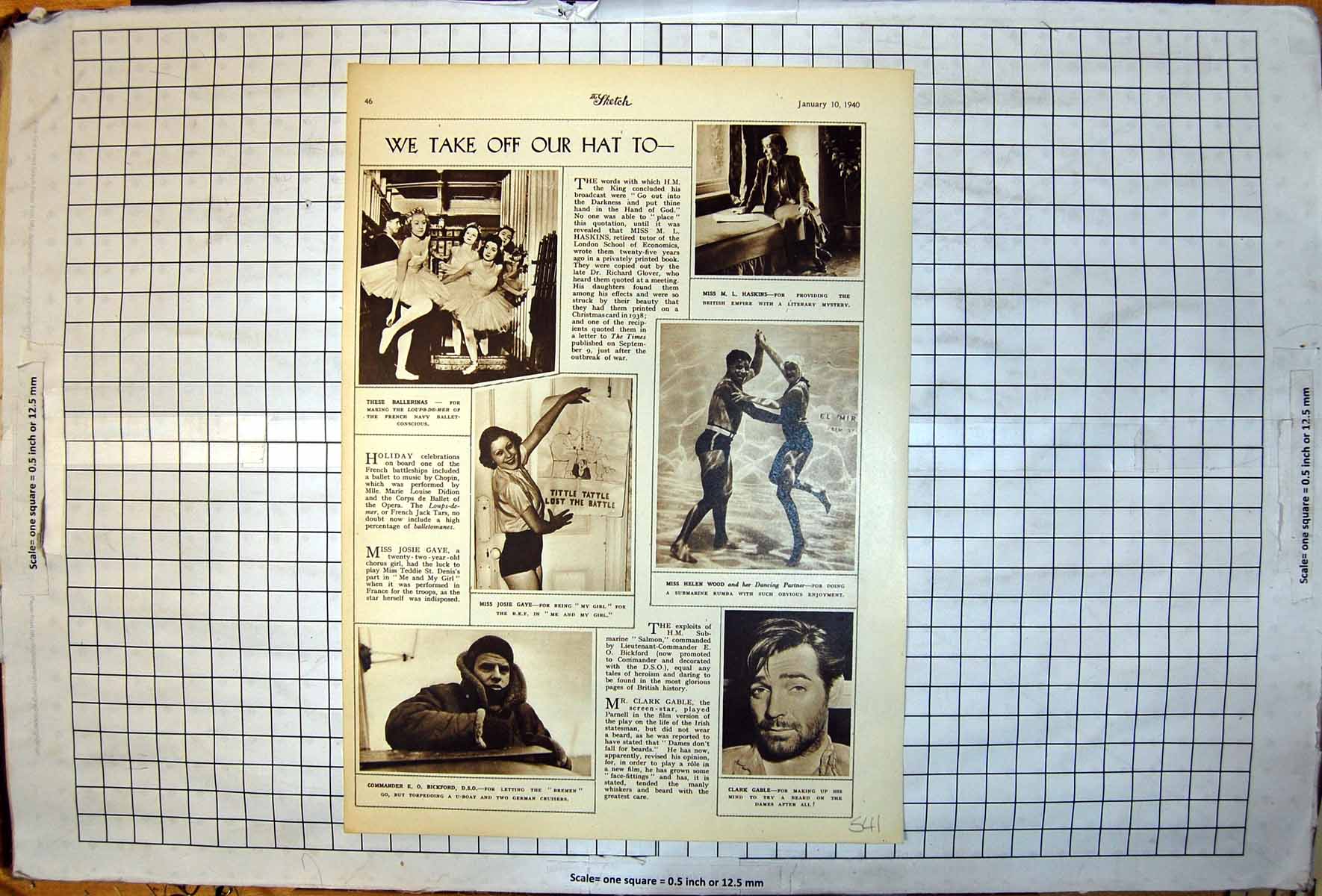 Antique Print Ballerinas Clark Gable With Beard Josie Gaye Helen Wood 1940 20th