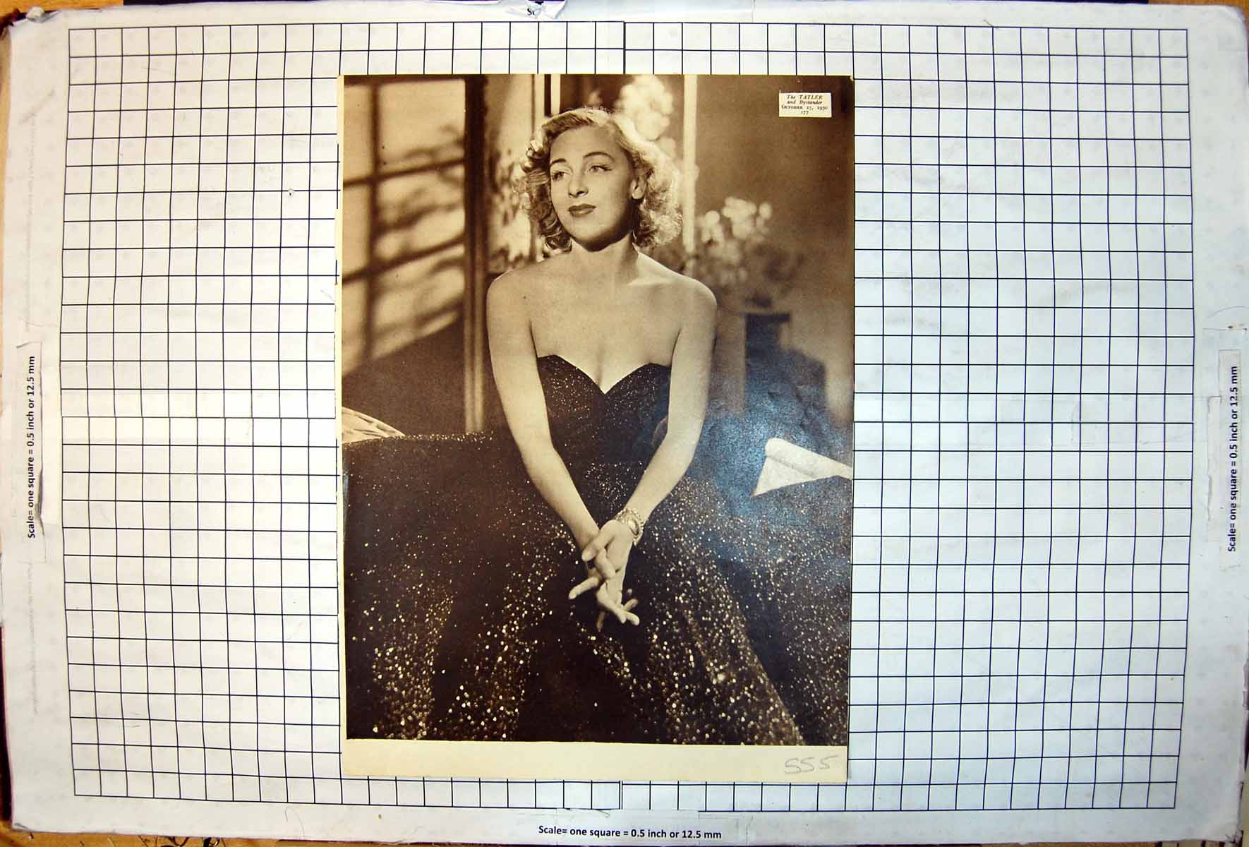 Antique Print Beautiful Lady Sequinned Dress Indoor Portrait Bracelet 1950 20th