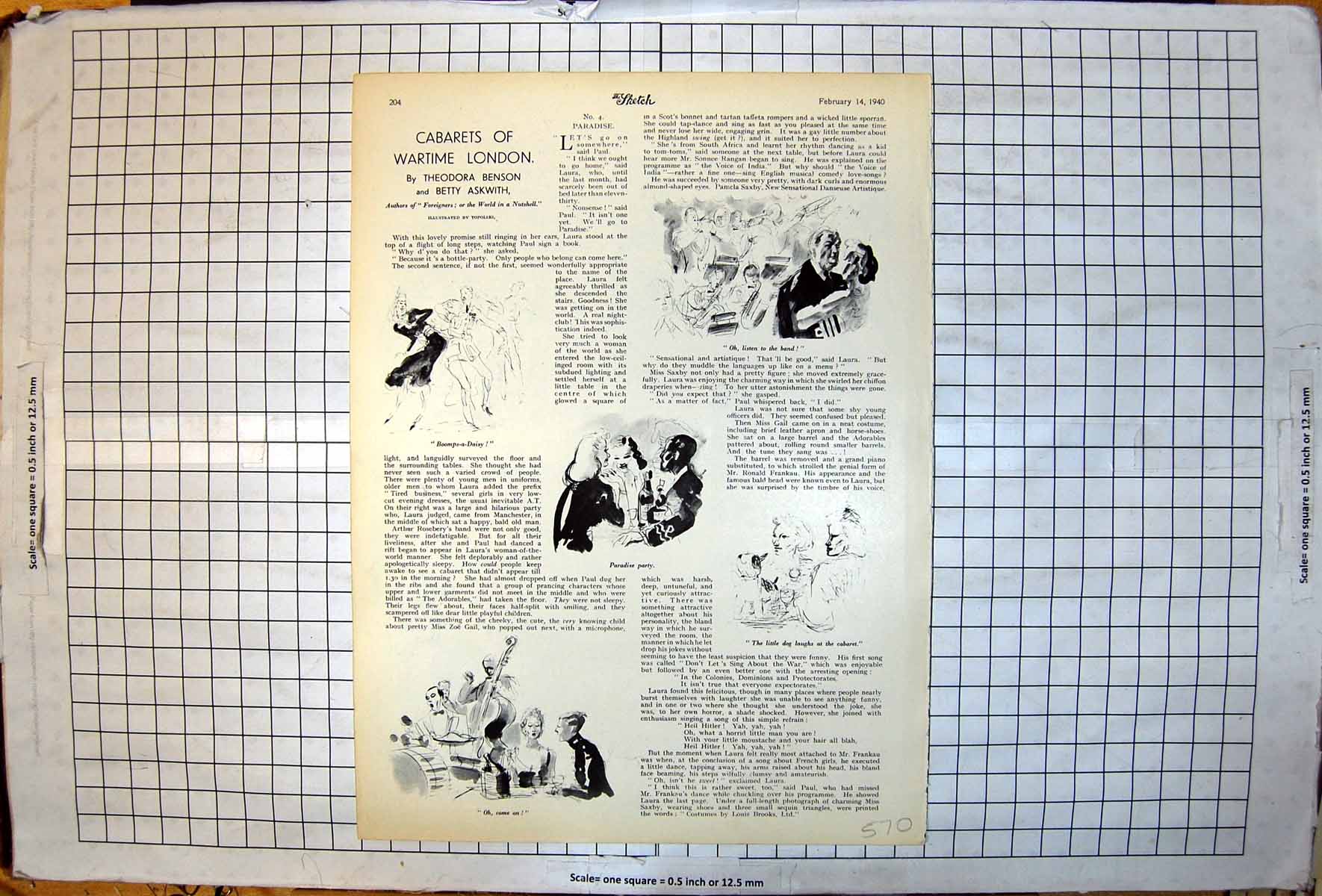 Antique Old Print Cabarets Wartime London Sketches Illustrated Topolski 1940