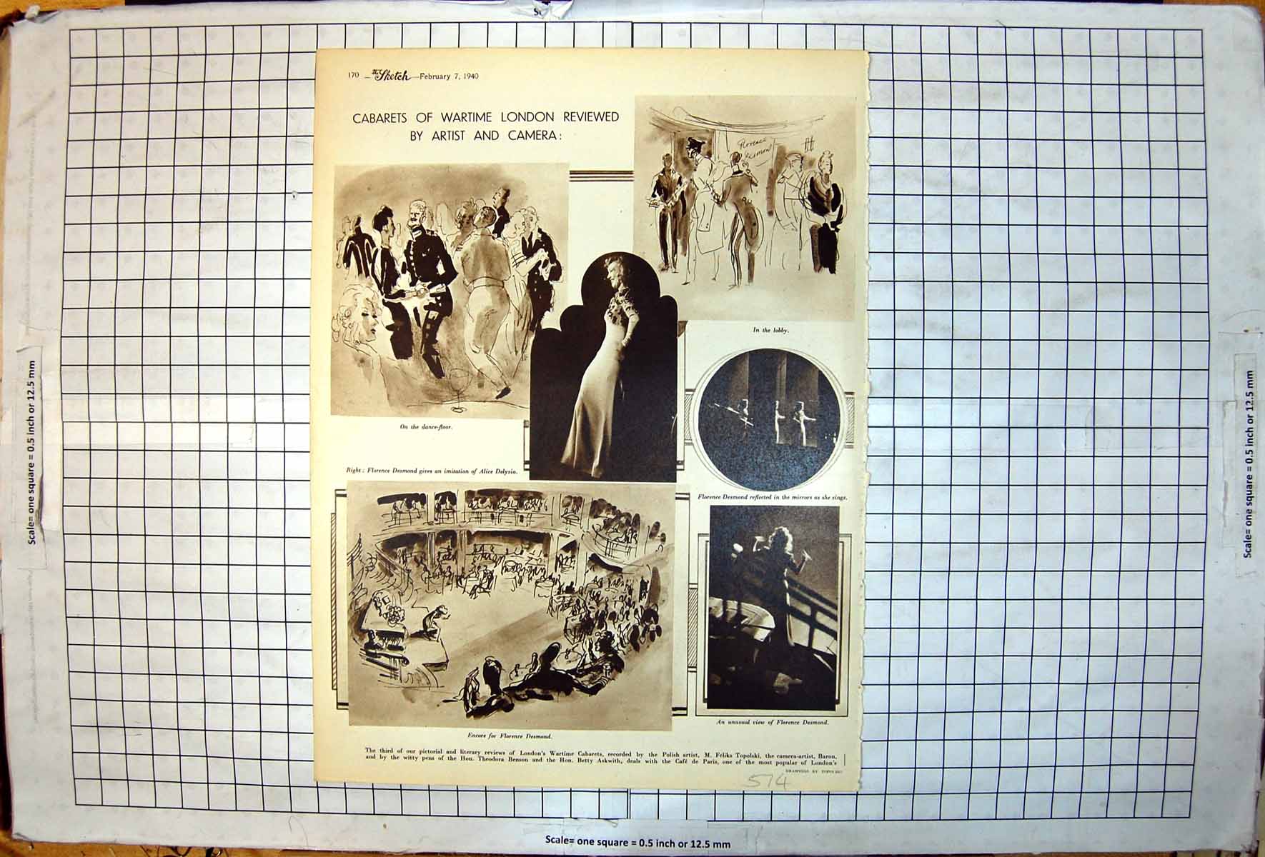 Old Print Cabaret Wartime London Dance Floor Lobby Florence Desmond 1940 20th