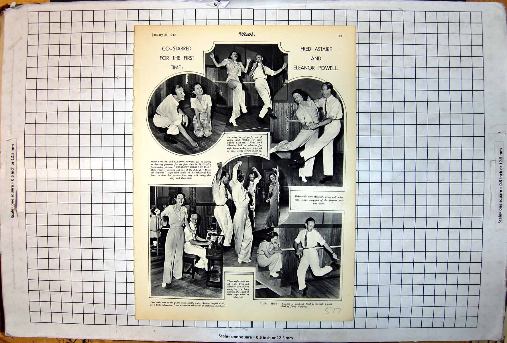 Antique Old Print Fred Astaire Eleanor Powell Rehearsals Broadway Melody 1940