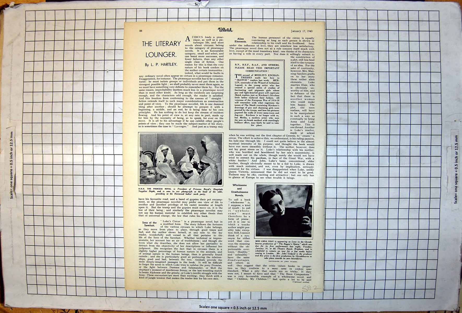 Antique Old Print HRH Princess Royal Harewood Work Party Miss Linda Gray 1940