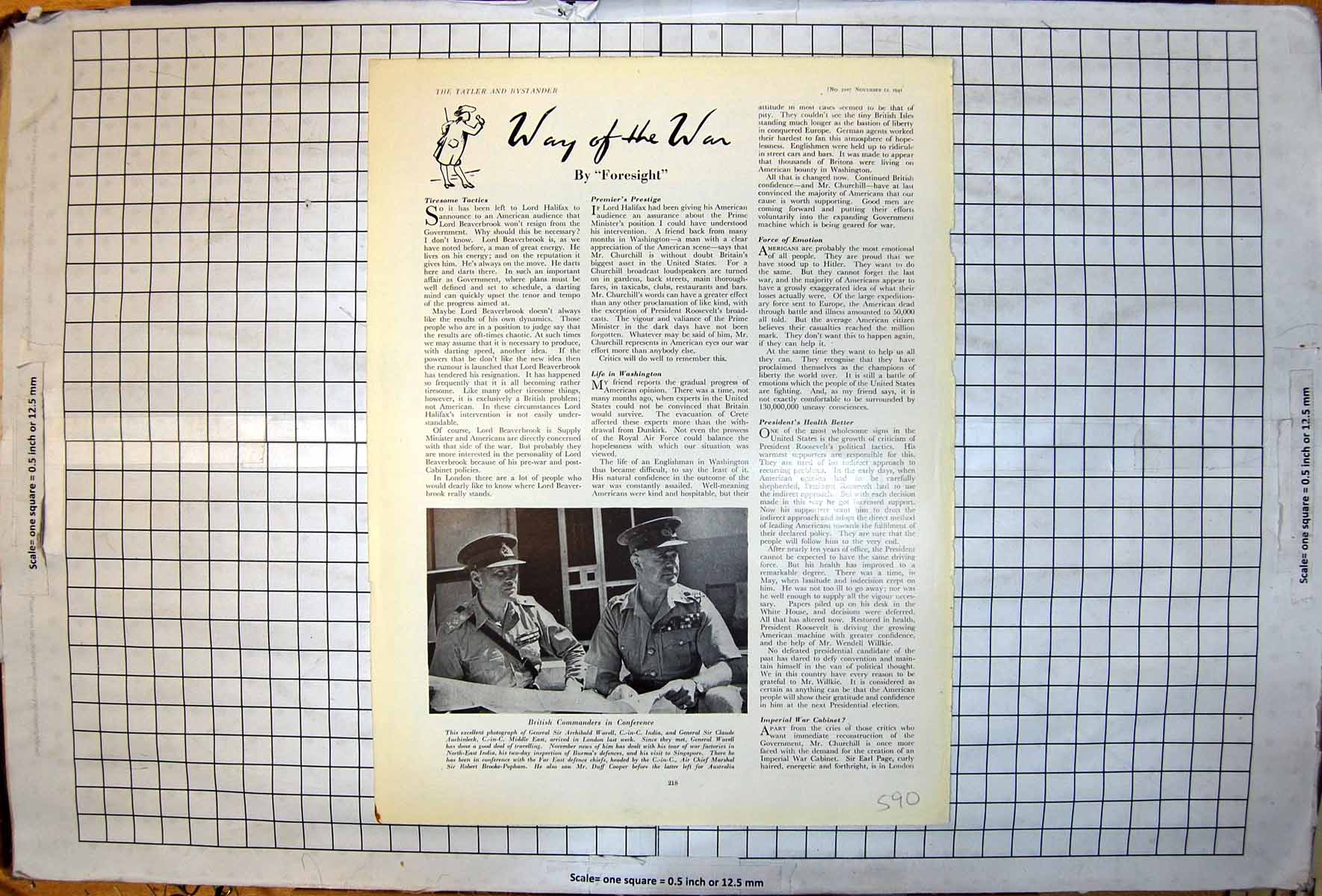 Antique Old Print General Sir Archibald Wavell Claude Auchinleck London 1941