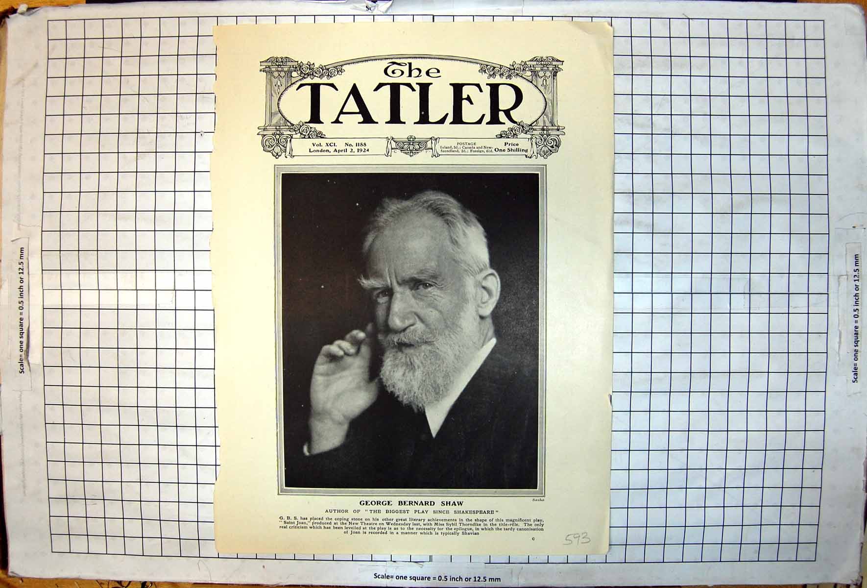 Old Print George Bernard Shaw Portrait Frontispiece Saint Joan Play 1924 20th