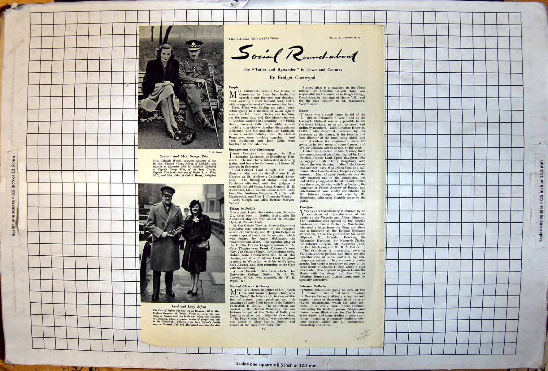 Old Vintage Print Marriages Captain Mrs George Pike Lord Lady Sefton 1941 20th