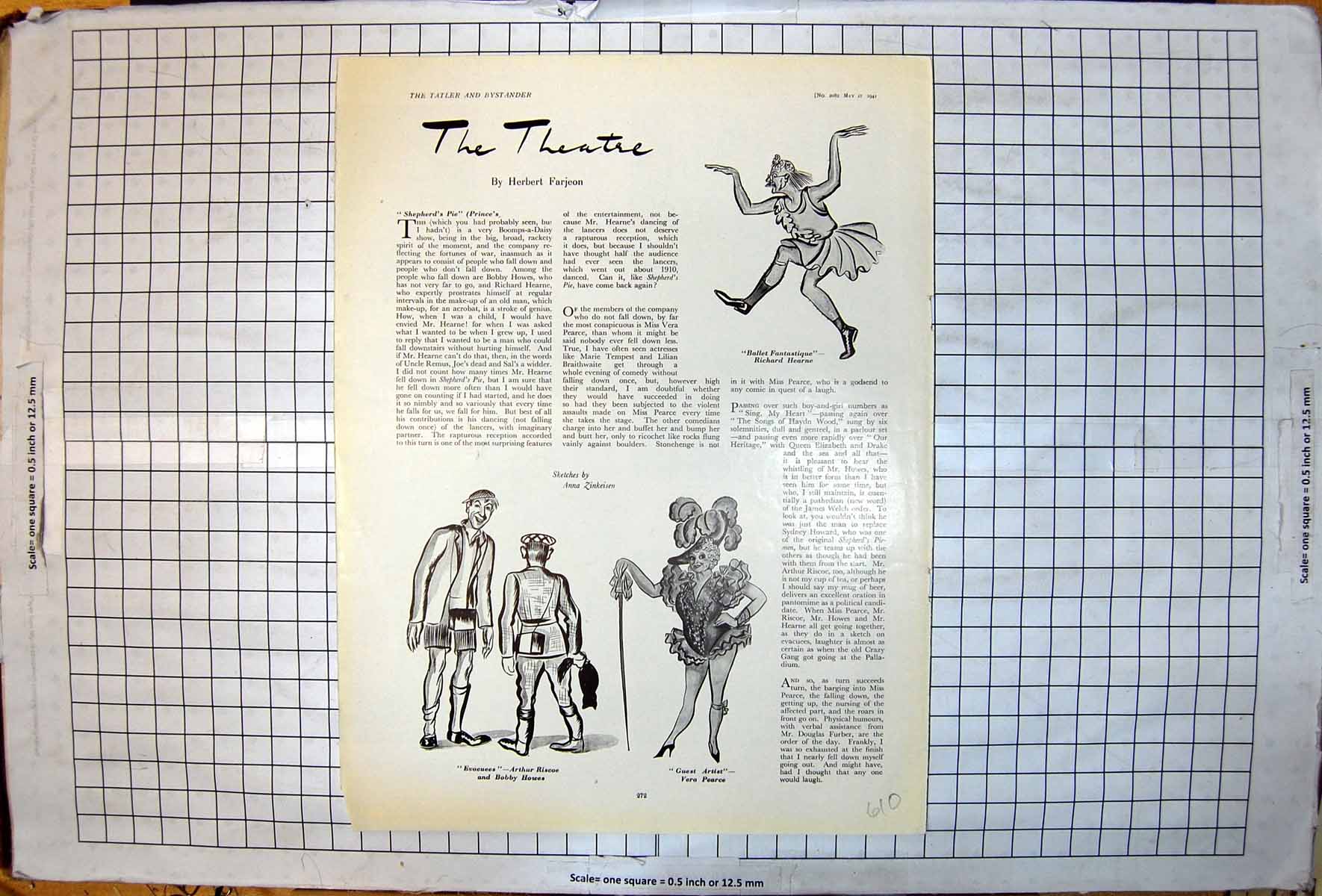 Old Print Theatre Sketches Anna Zinkeisen Richard Hearne Vera Pearce 1941 20th