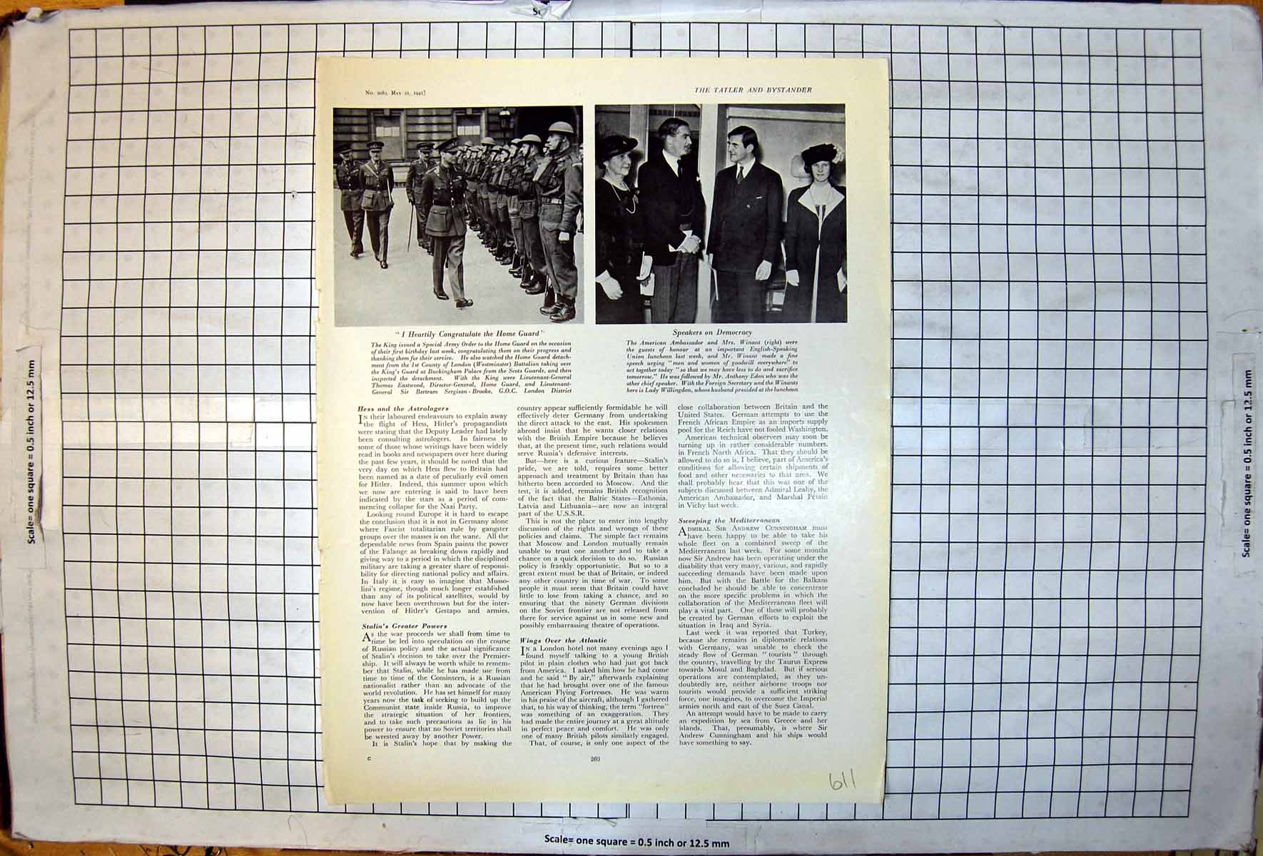 Antique Print King Inspecting Home Guard Mr Mrs Winant Speakers London 1941