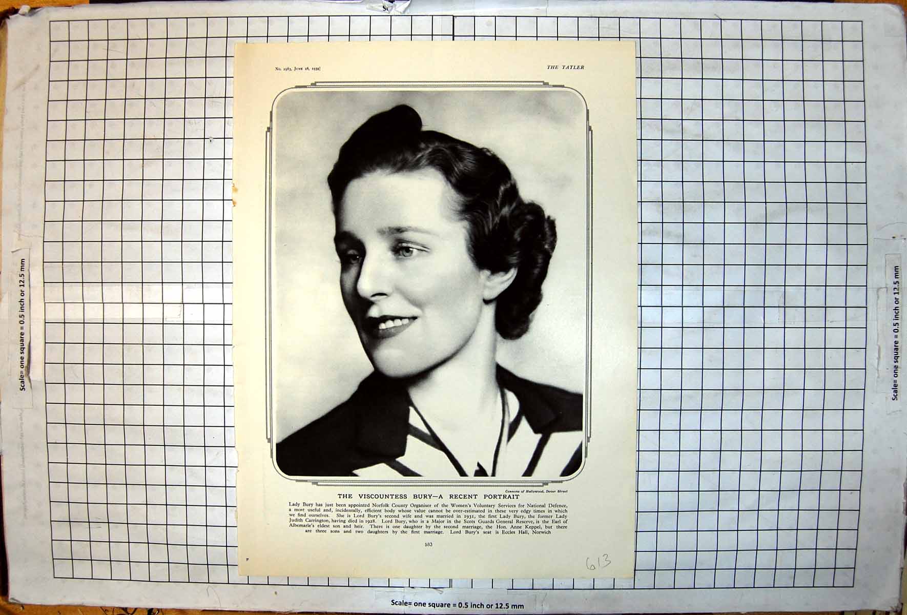Old Print The Viscountess Bury A Recent Portrait Eccles Hall Norwich 1939 20th