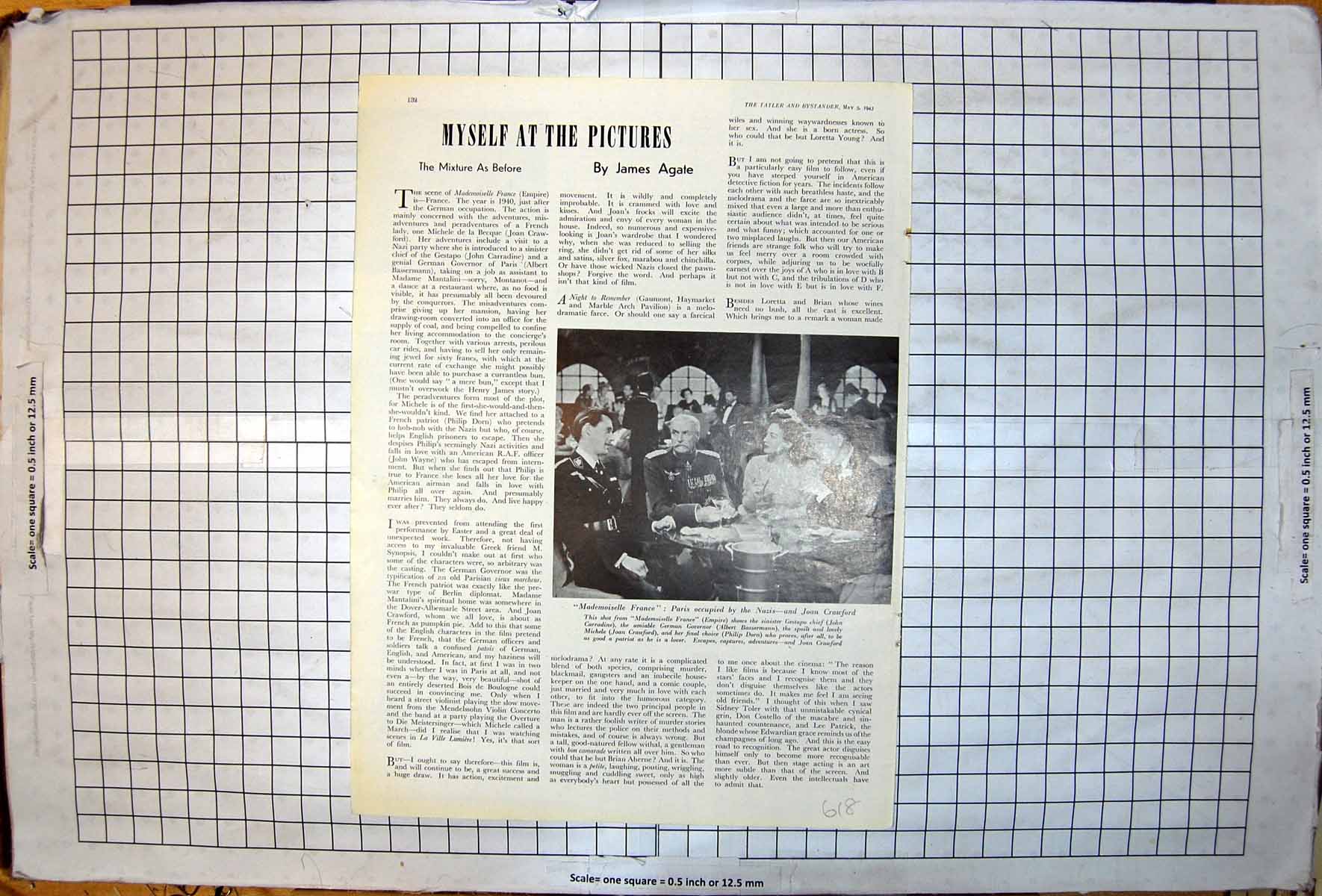 Antique Print Mademoiselle France John Carradine Joan Crawford Gestapo 1943