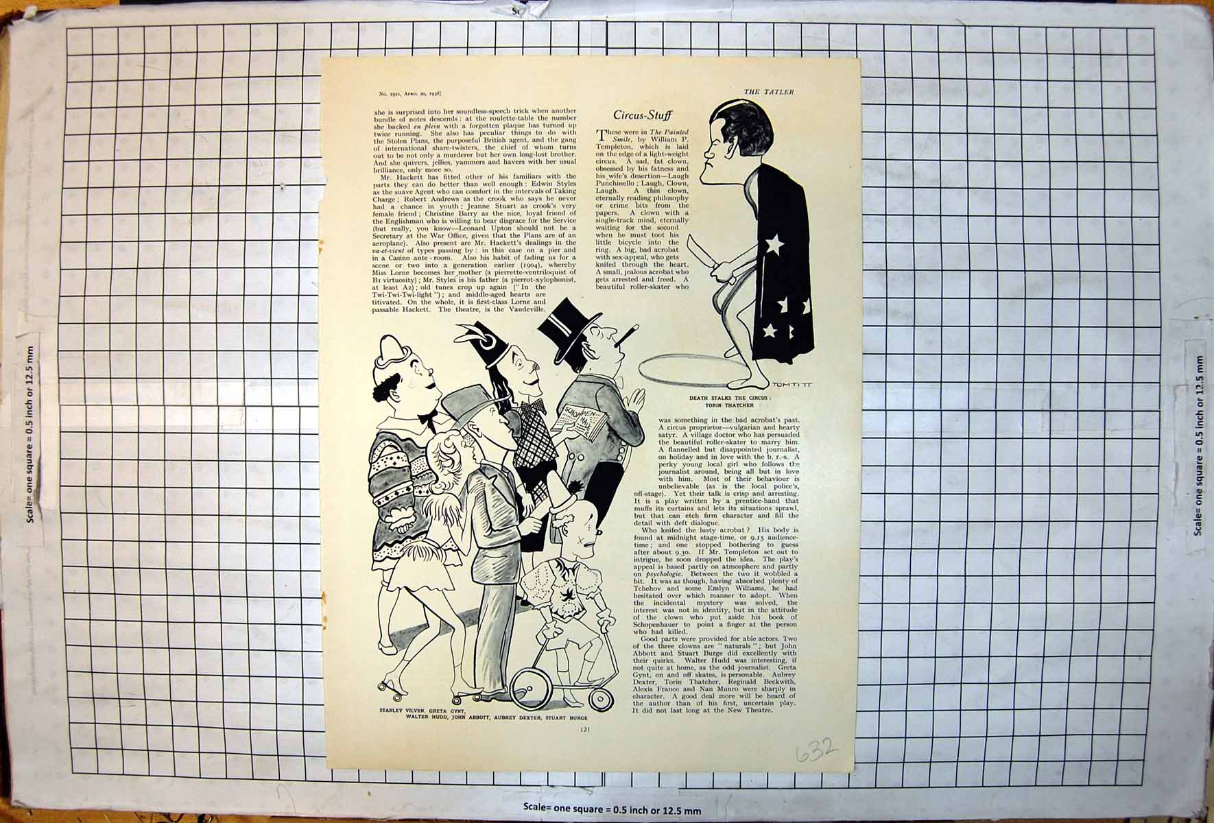 Antique Old Print Tom Titt Caricature Death Stalks Circus Stanley Vilven 1938