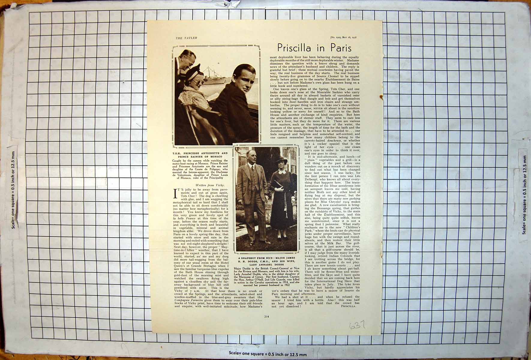 Old Print TSH Princesse Antoinette Prince Rainier Monaco Major Dodds 1938 20th