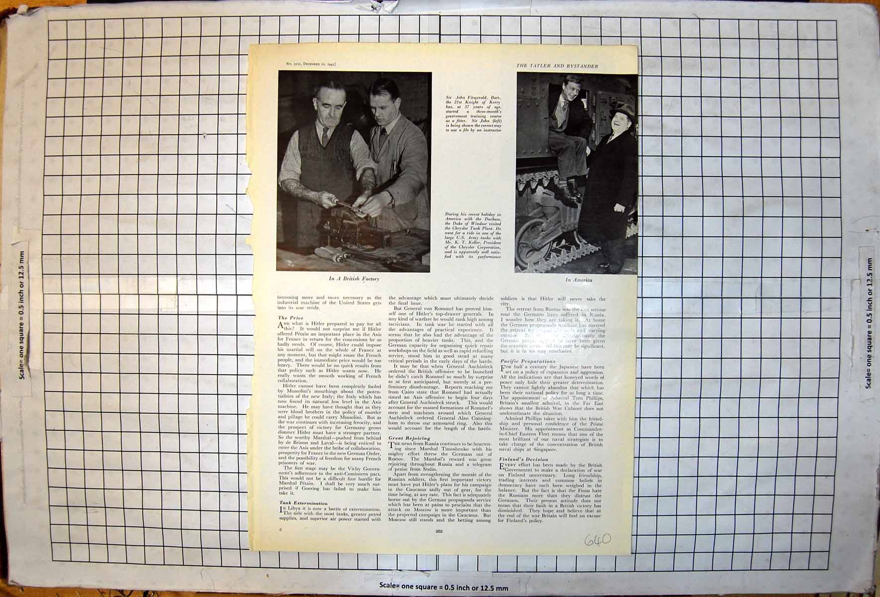 Old Print Sir John Fitzgerald Bart Filing Duke Windsor Visiting Tank Plant 1941