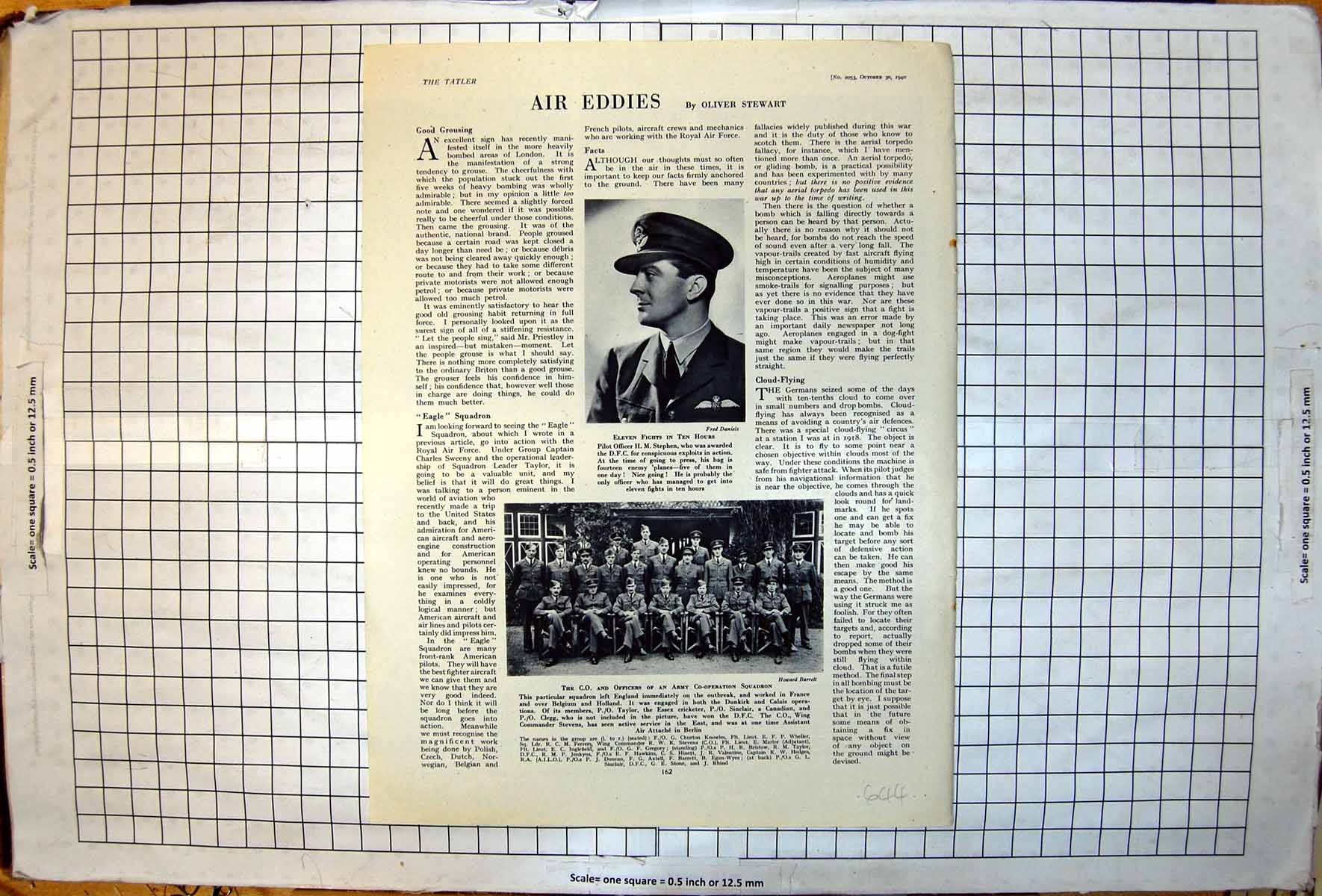 Antique Old Print Pilot Officer HM Stephen CO Army Co-Operation Squadron 1940