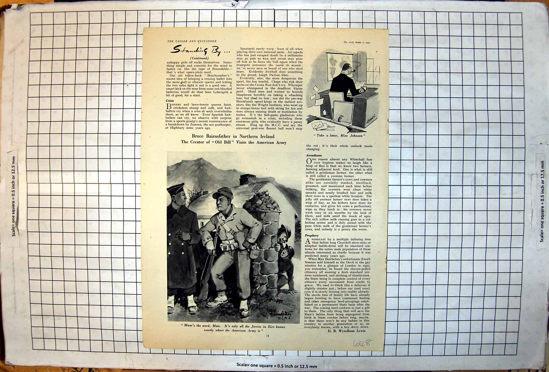 Old Print Bruce Bairnsfeather Northern Ireland Visits American Army 1942 20th