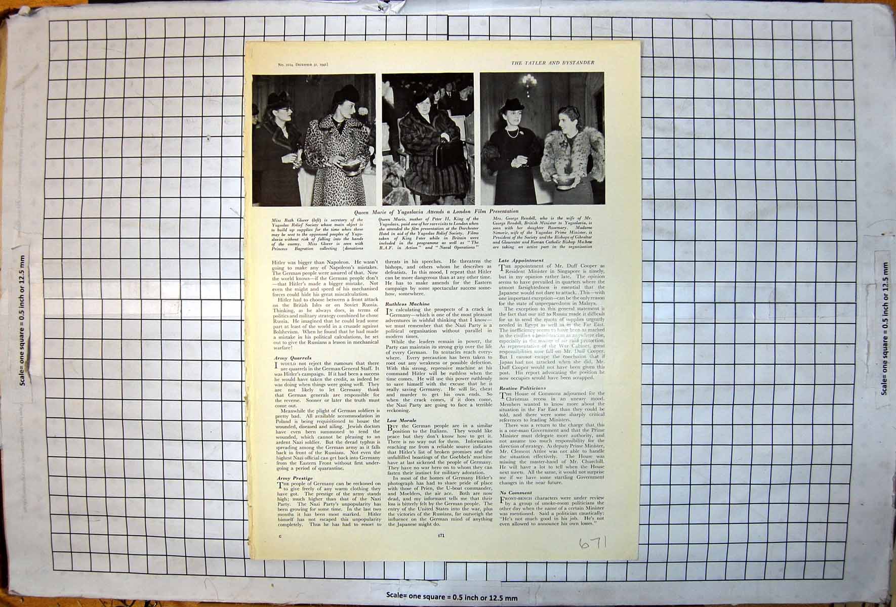 Antique Old Print Queen Marie Yugoslavia Visits London Film Presentation 1941