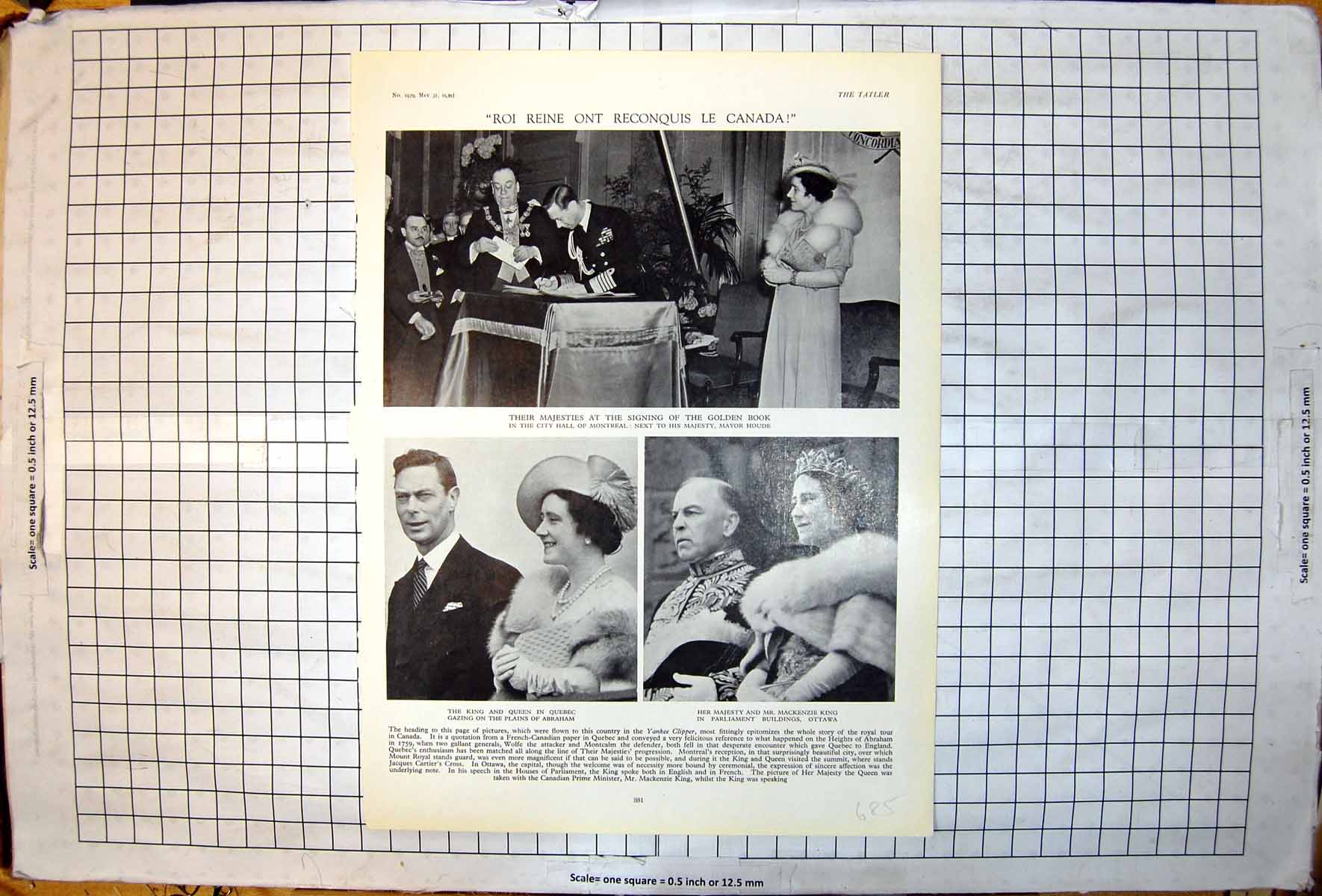 Antique Print King Queen Quebec Signing Gen Book Gazing Plains Ottawa 1939 20th