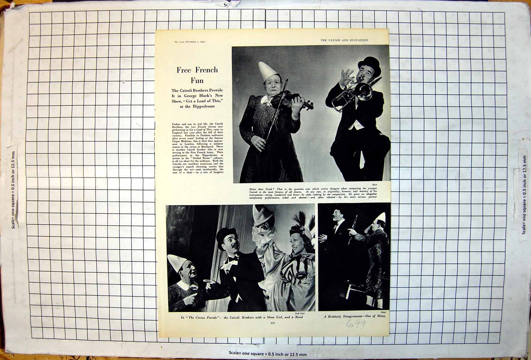 Antique Print Cairoli Brothers Two French Clowns Performing Hippodrome 1941