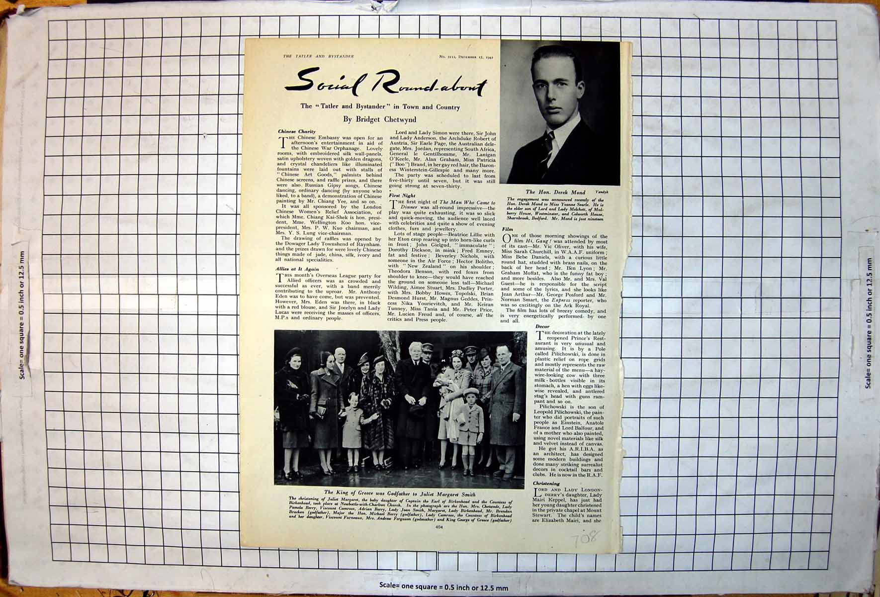 Antique Old Print Hon Derek Mond King Greece Godfather To Juliet M Smith 1941