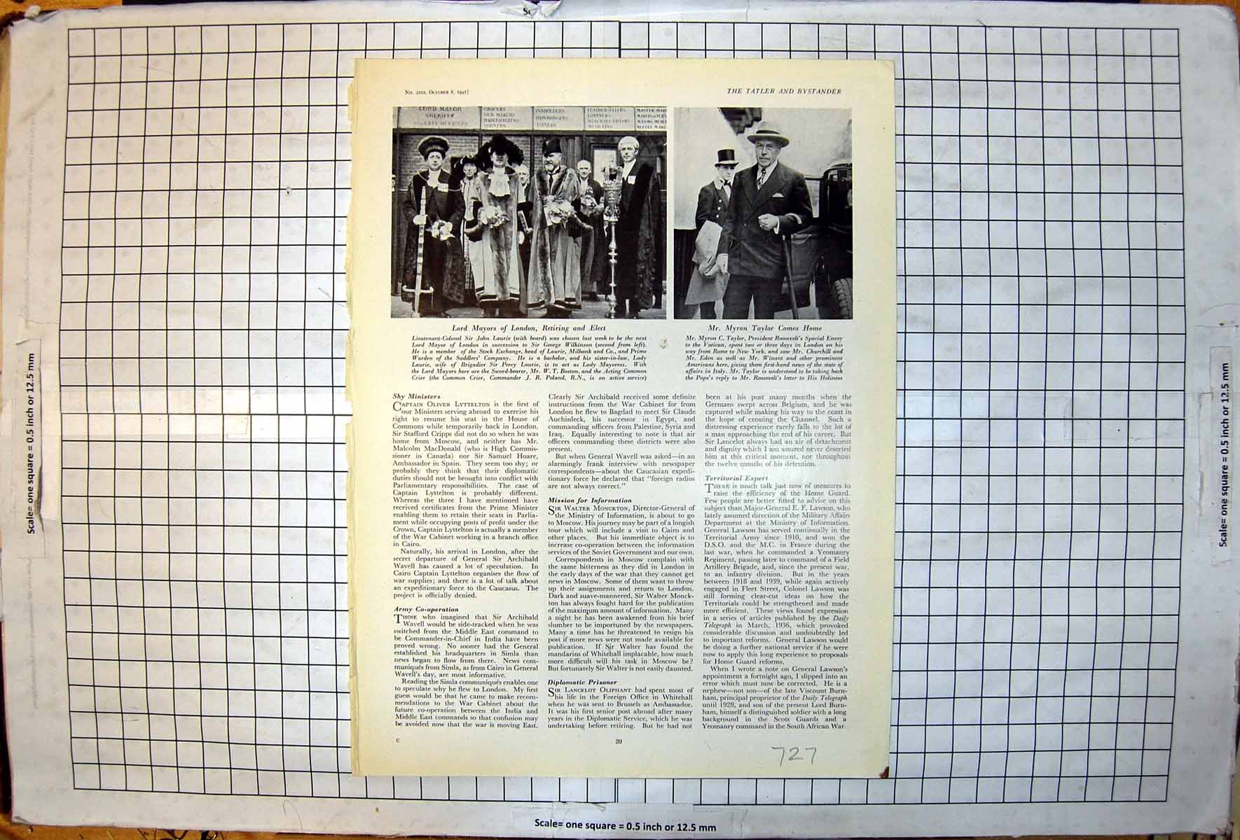 Antique Old Print Lord Mayors London Retiring Elect Mr Myron Taylor Home 1941