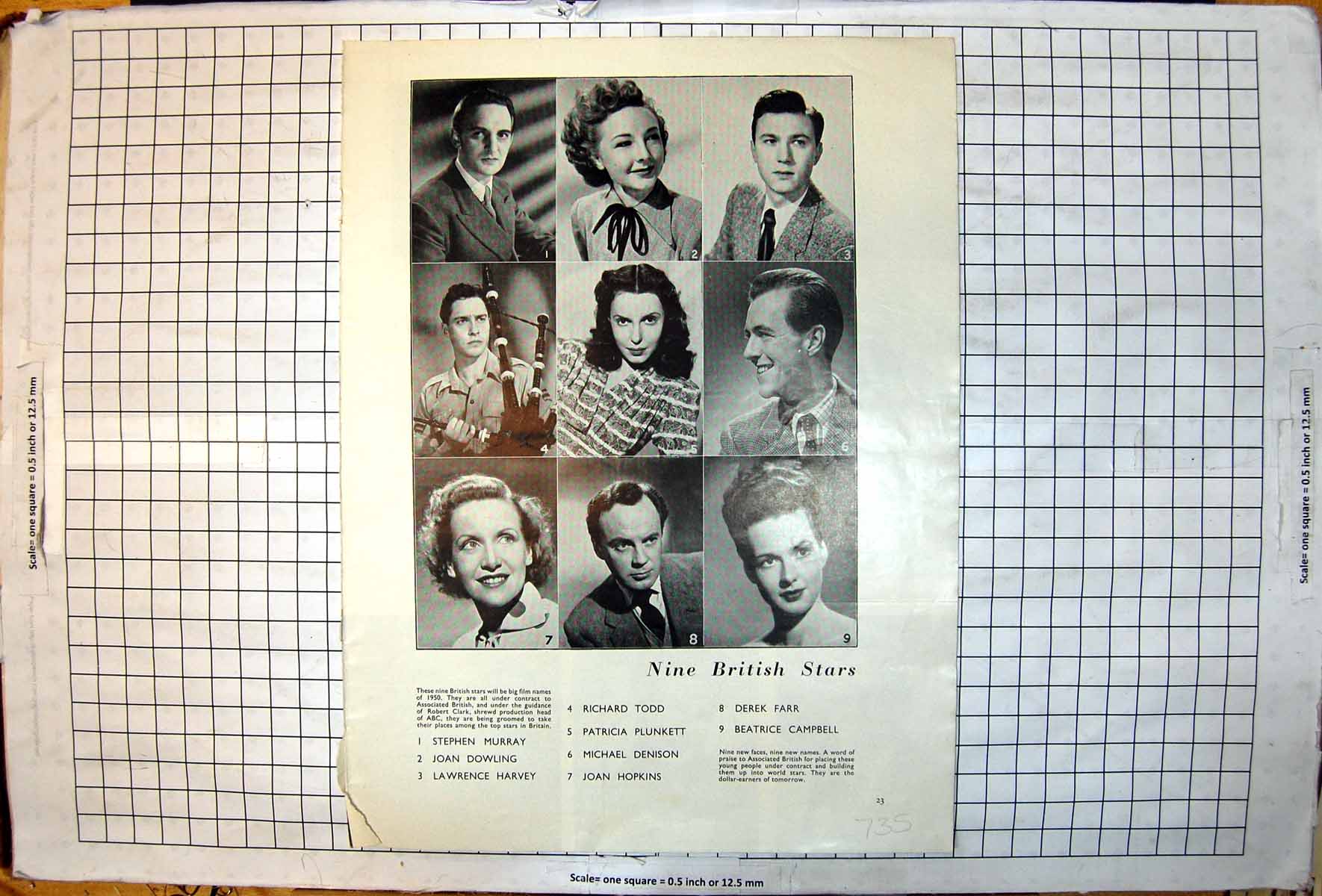 Antique Old PrintBritish Stars Murray Dowling Harvey Todd Plunkett Denison