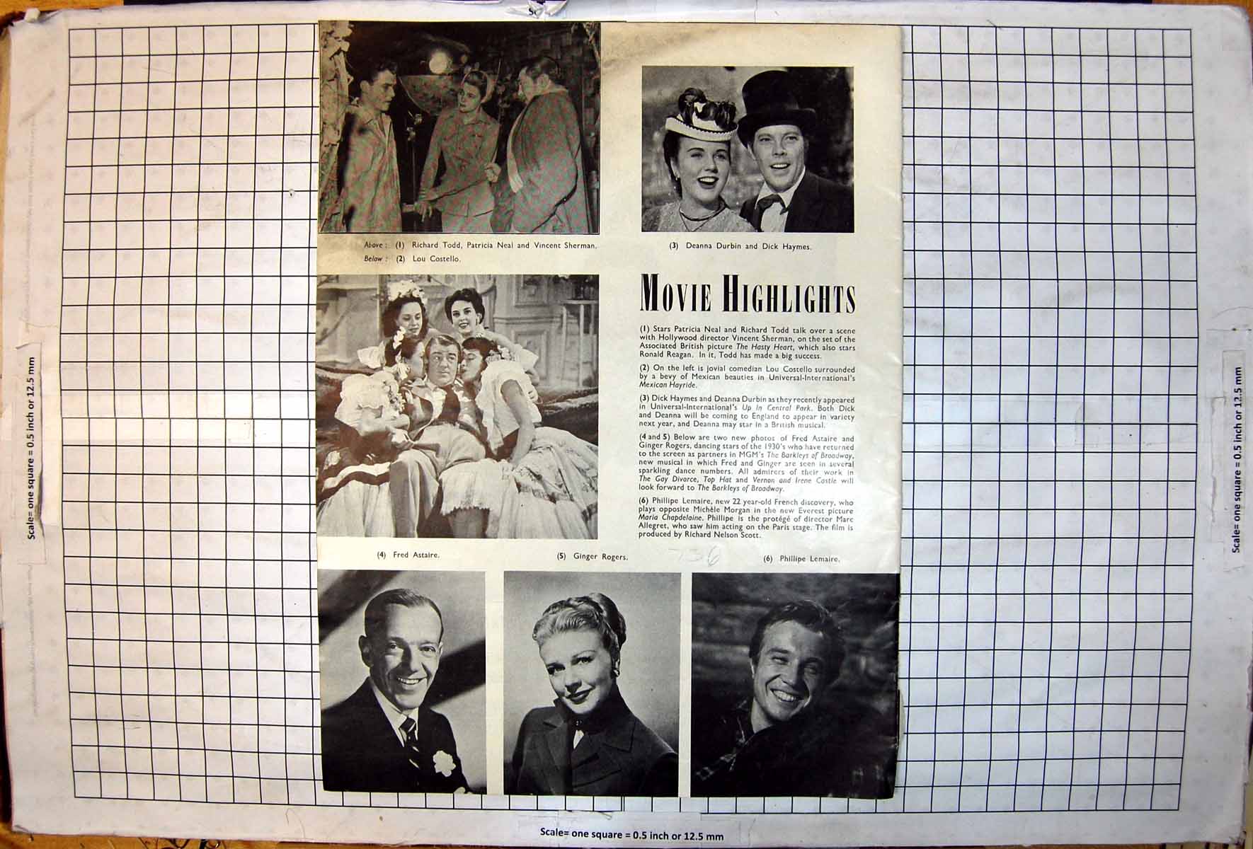 Antique Print Lou Costello Fred Astaire Ginger Rogers Lemaire Deanna Durbin