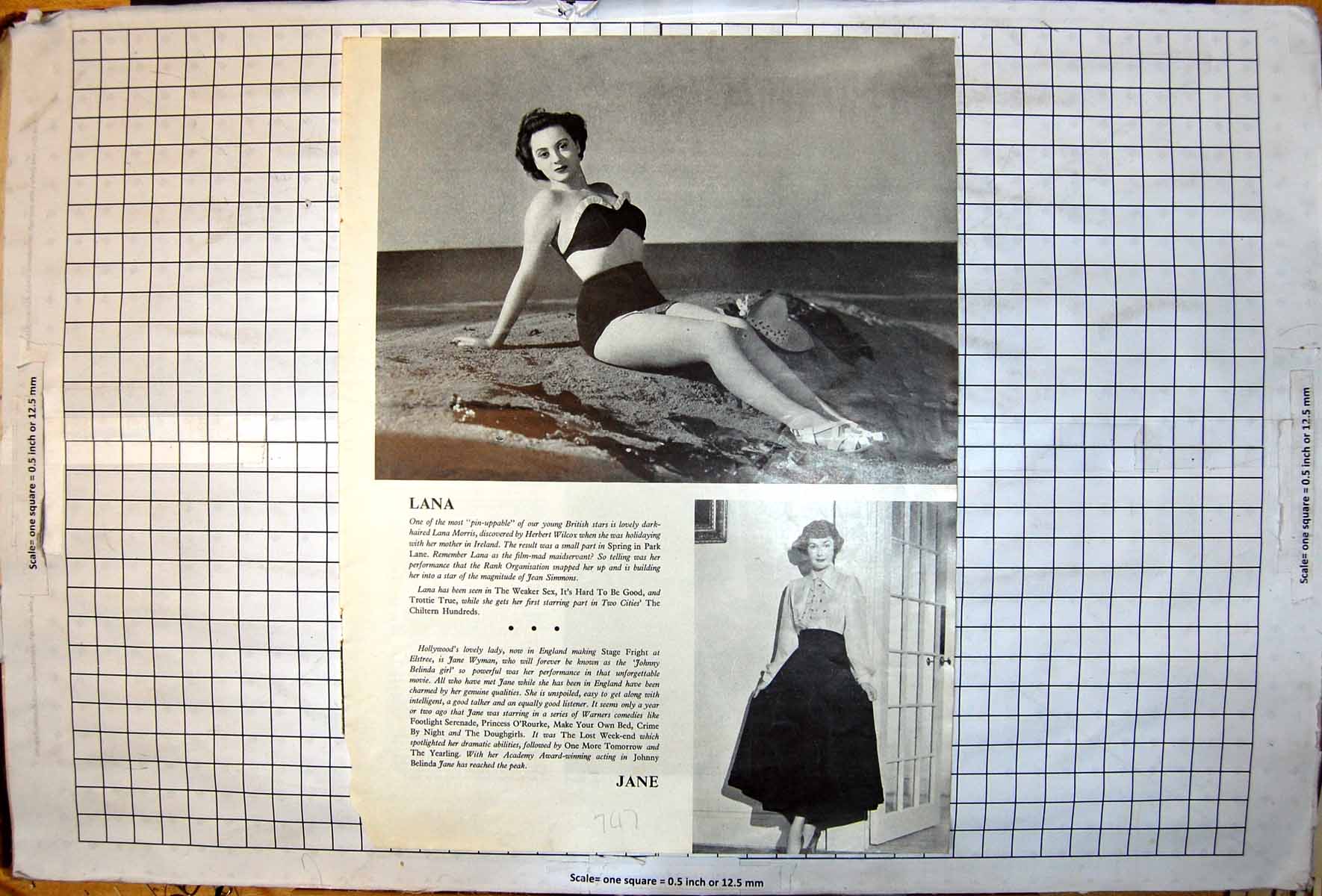 Antique Print Lana Morris Reclining Bikini Beach Jane Wyman Two Piece Skirt