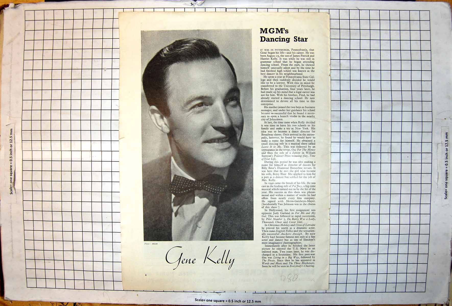 Antique Print Gene Kelly Portrait Photo Mgm Dancing Star Accompanying Text