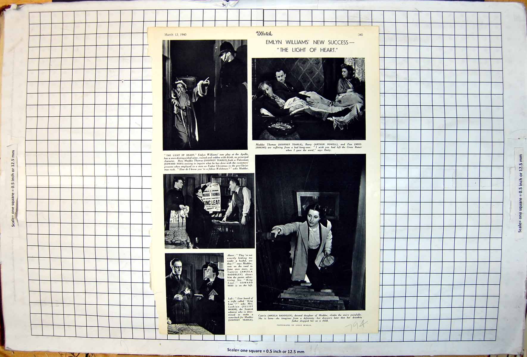 Old Print Emlyn Williams Light Heart Godfrey Tearle Angela Baddeley 1940 20th