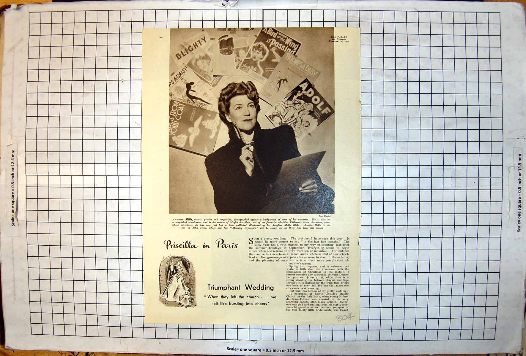Antique Print Annette Mills Photographed Against Some Recent Successes 1950