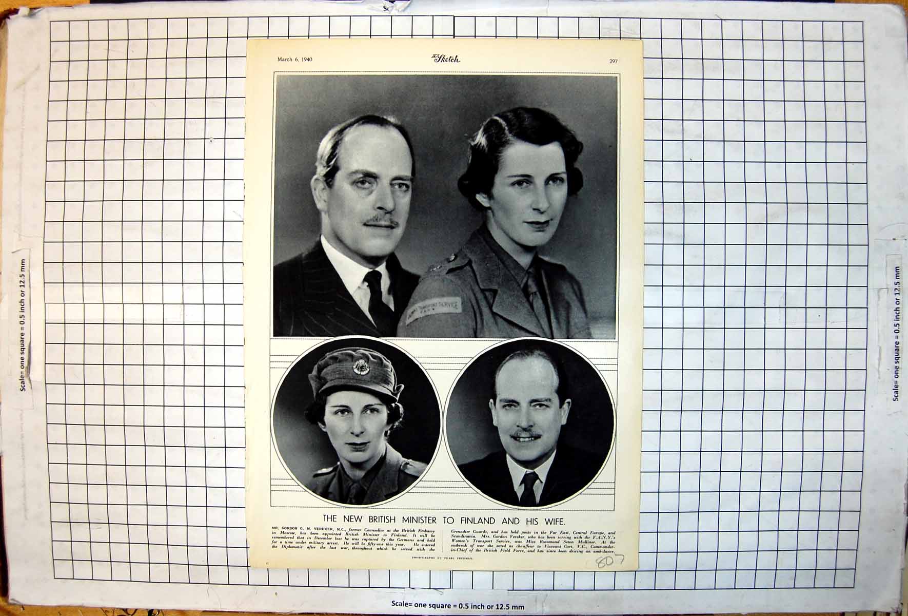 Antique Old Print New British Minister To Finland Wife Gordon Gm Vereker 1940