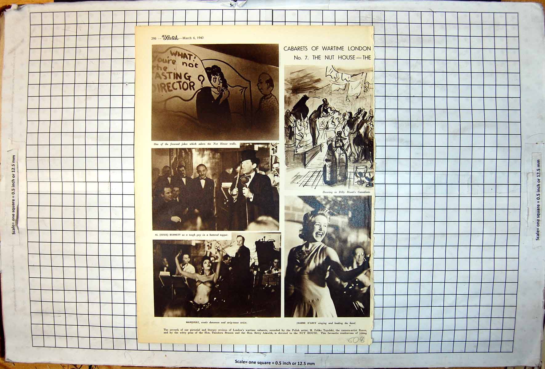 Antique Old Print Cabarets Wartime London Nut House Al Burnett Marqueez 1940