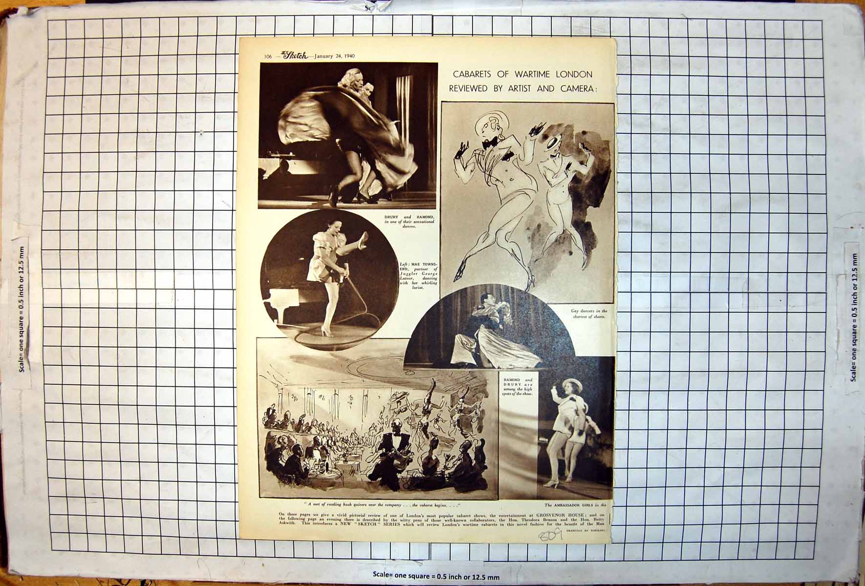 Antique Print Cabarets Wartime Londondancers Mae Townsend Ramond Drury 1940