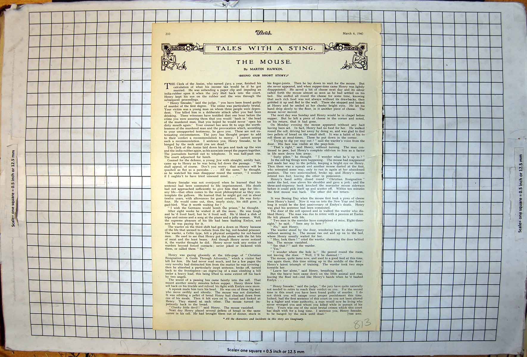 Antique Old Print Short Story The Mouse Martin Hawkin Illustrated Title 1940