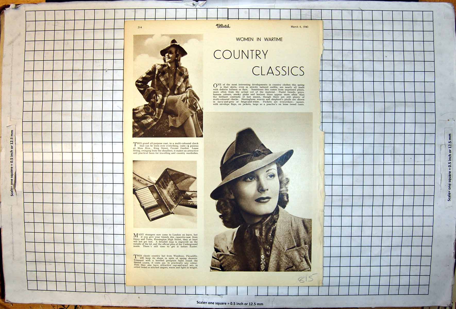 Antique Print Women Wartime Country Check Coat Cigarette Case Adverts 1940 20th