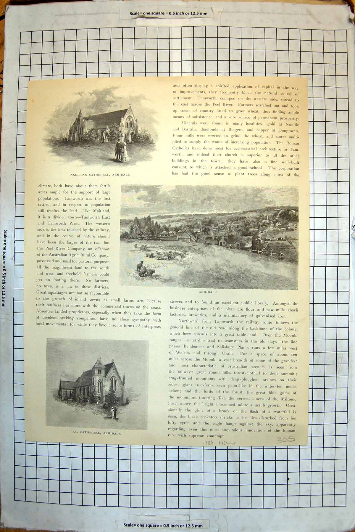Old Print Armidale New South Wales Australia Cathedral Dangar Falls 1886 19th