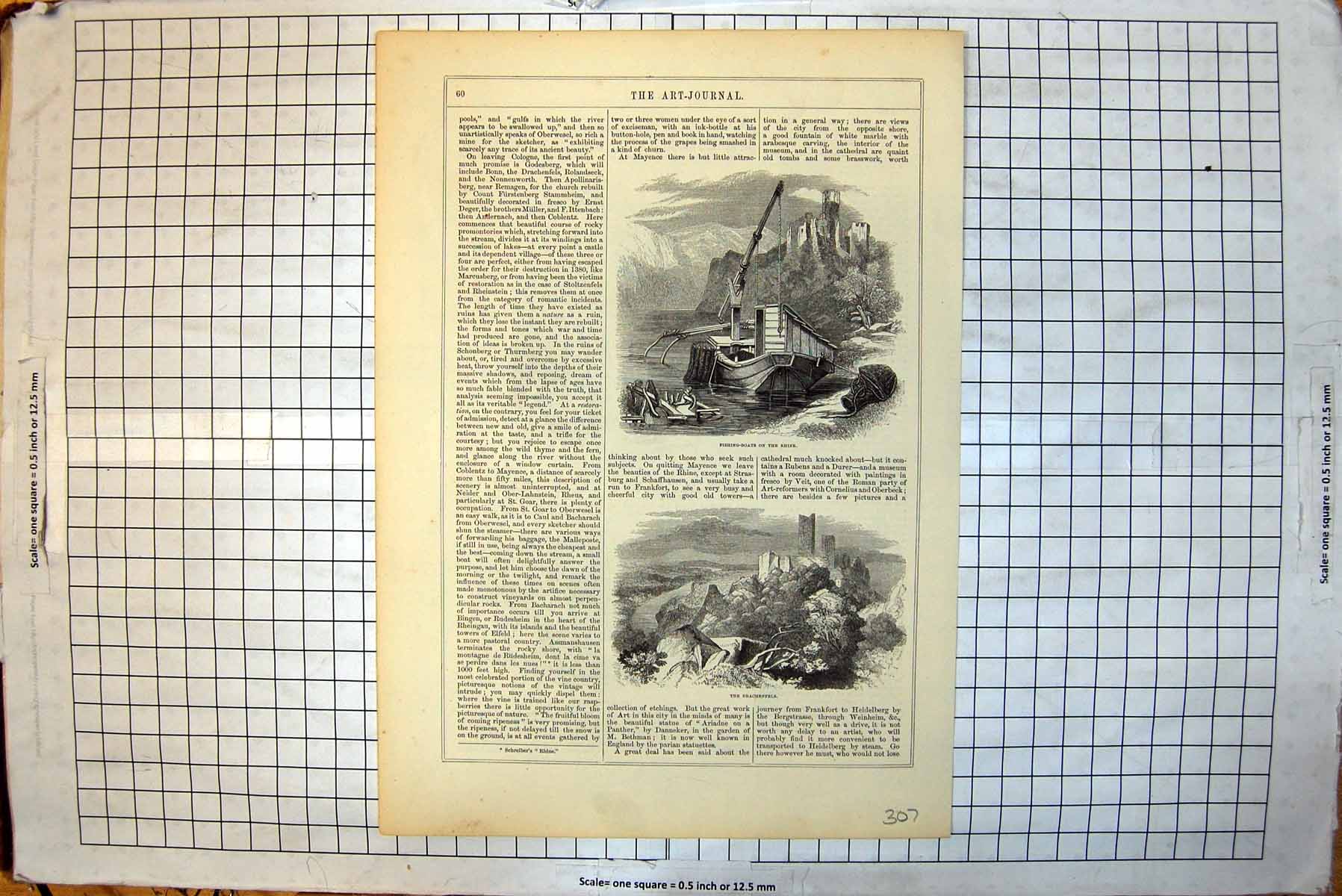 Antique Print Fishing Boats Rhine Drachenfels St Gereons Mill Cologne 1883 19th