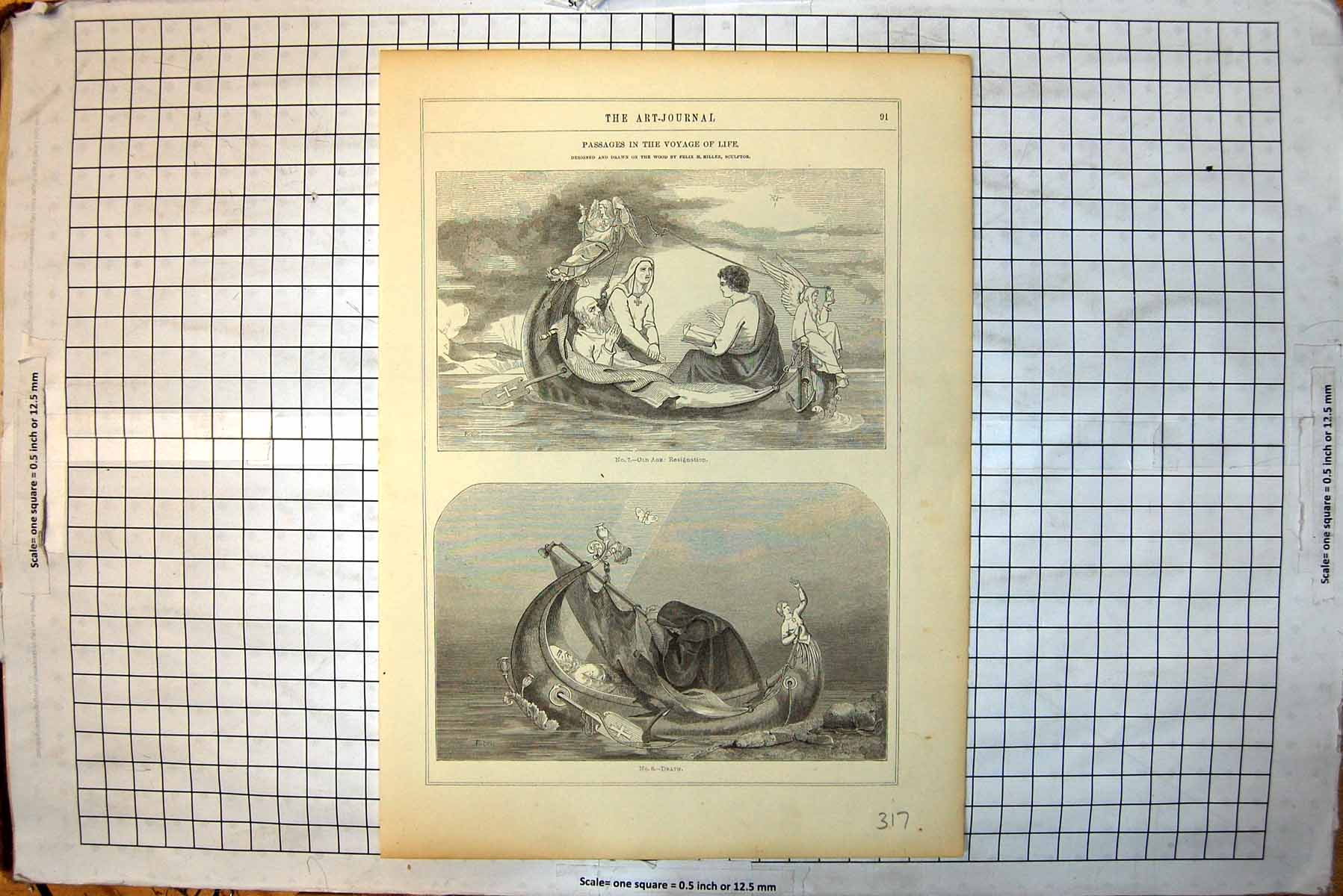 Antique Old Print Passages Voyage Life Felix Miller Age Death Lake Thun 1853