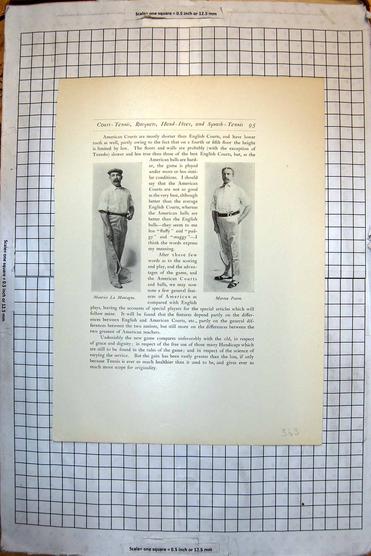 Original Old Antique Print Tennis Maurice La Montagne Morton Paton O S Campbell