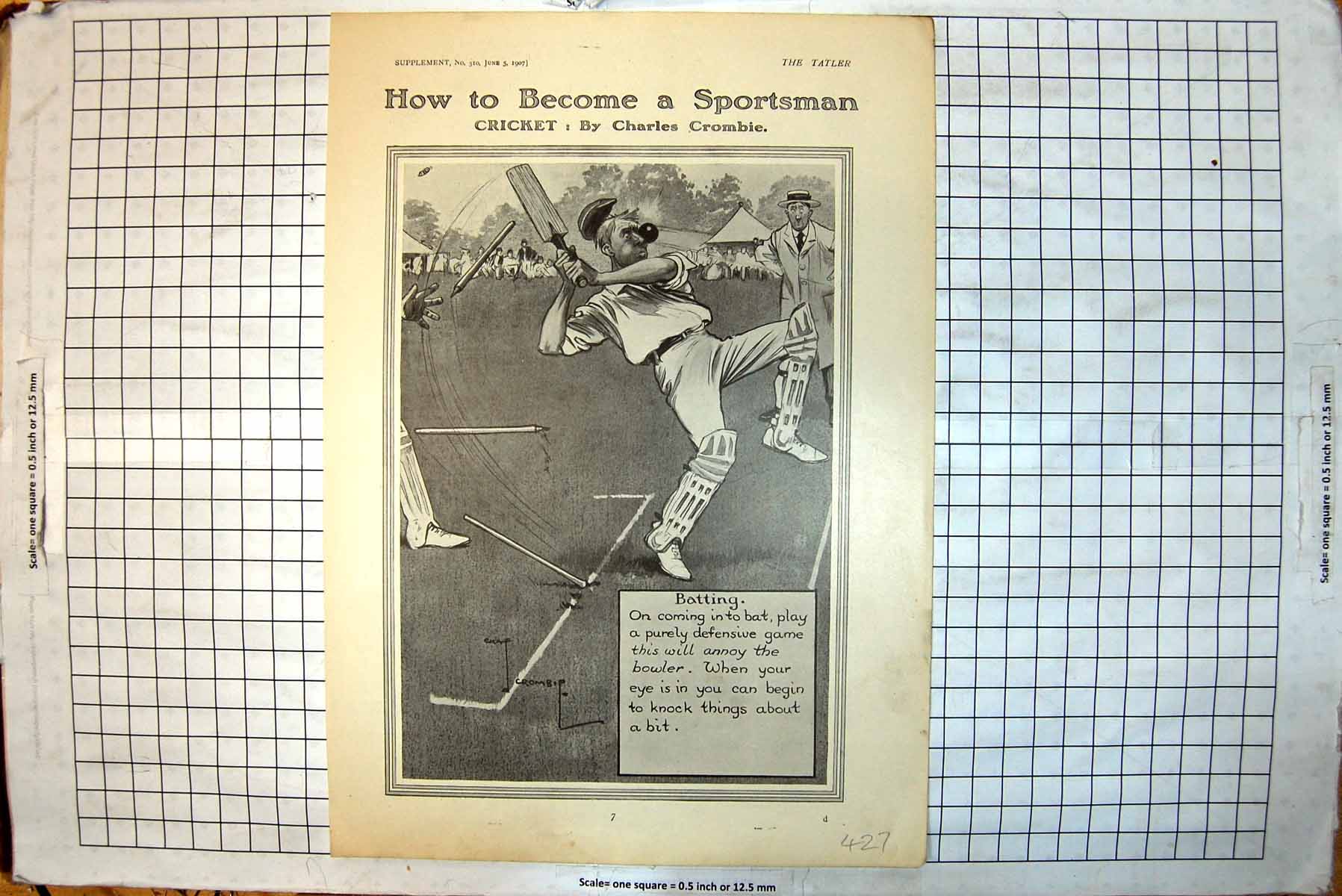 Old Humour Cricket Charles Crombie Major Eustace Loder Higgs Epsom190 20th
