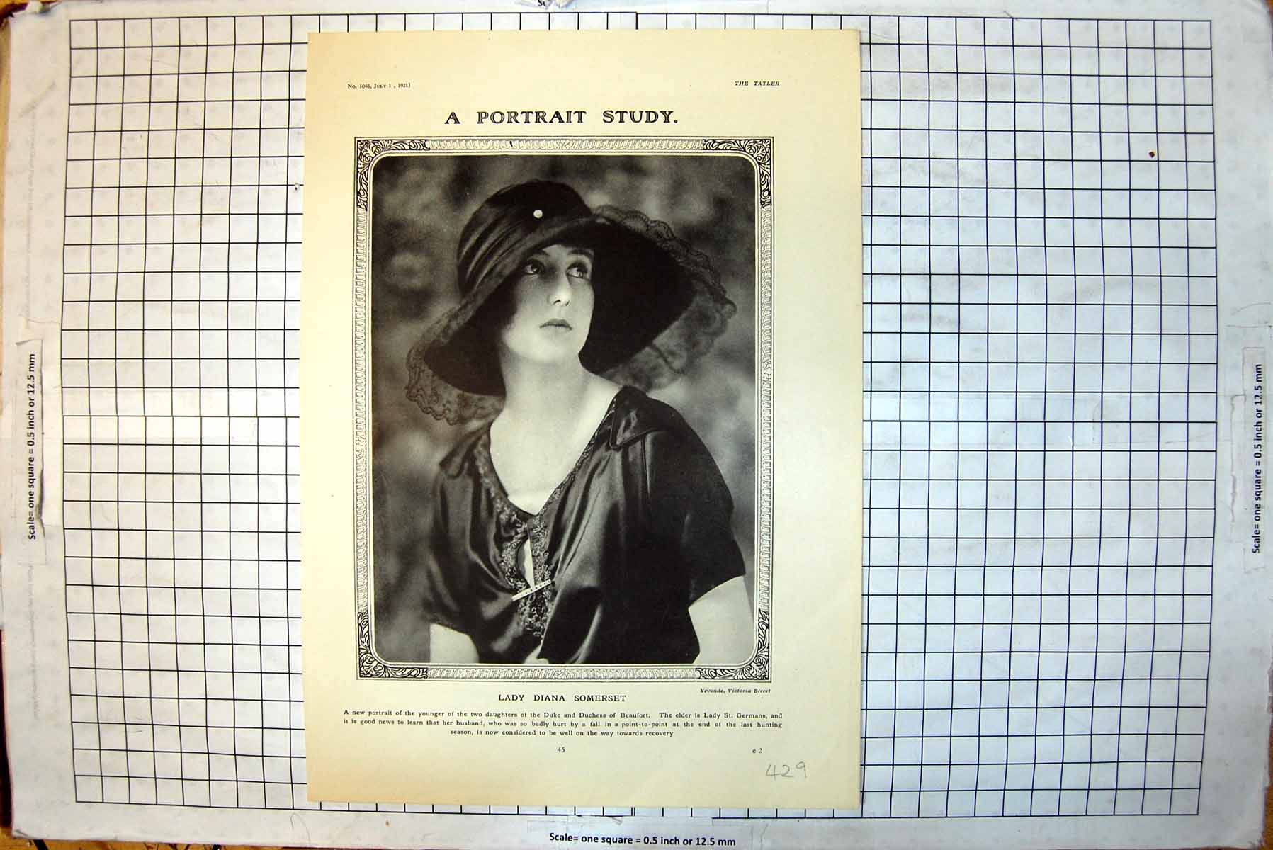 Antique Old Print Lady Diana Somerset Henley Fred May G Higginson G Rowe 1921