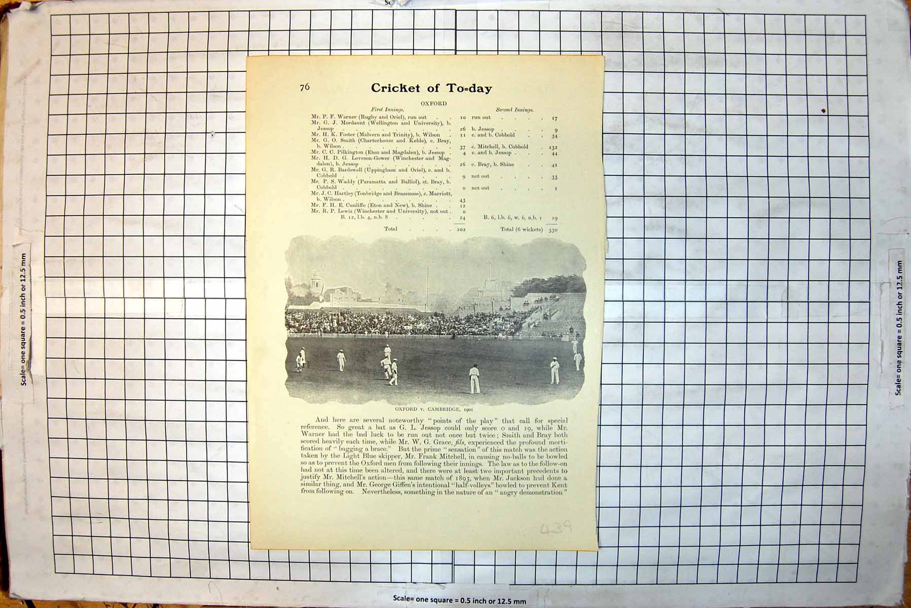 Antique Old Print Cricket Oxford V Cambridge Rev Edward Lyttelton 1827-1902
