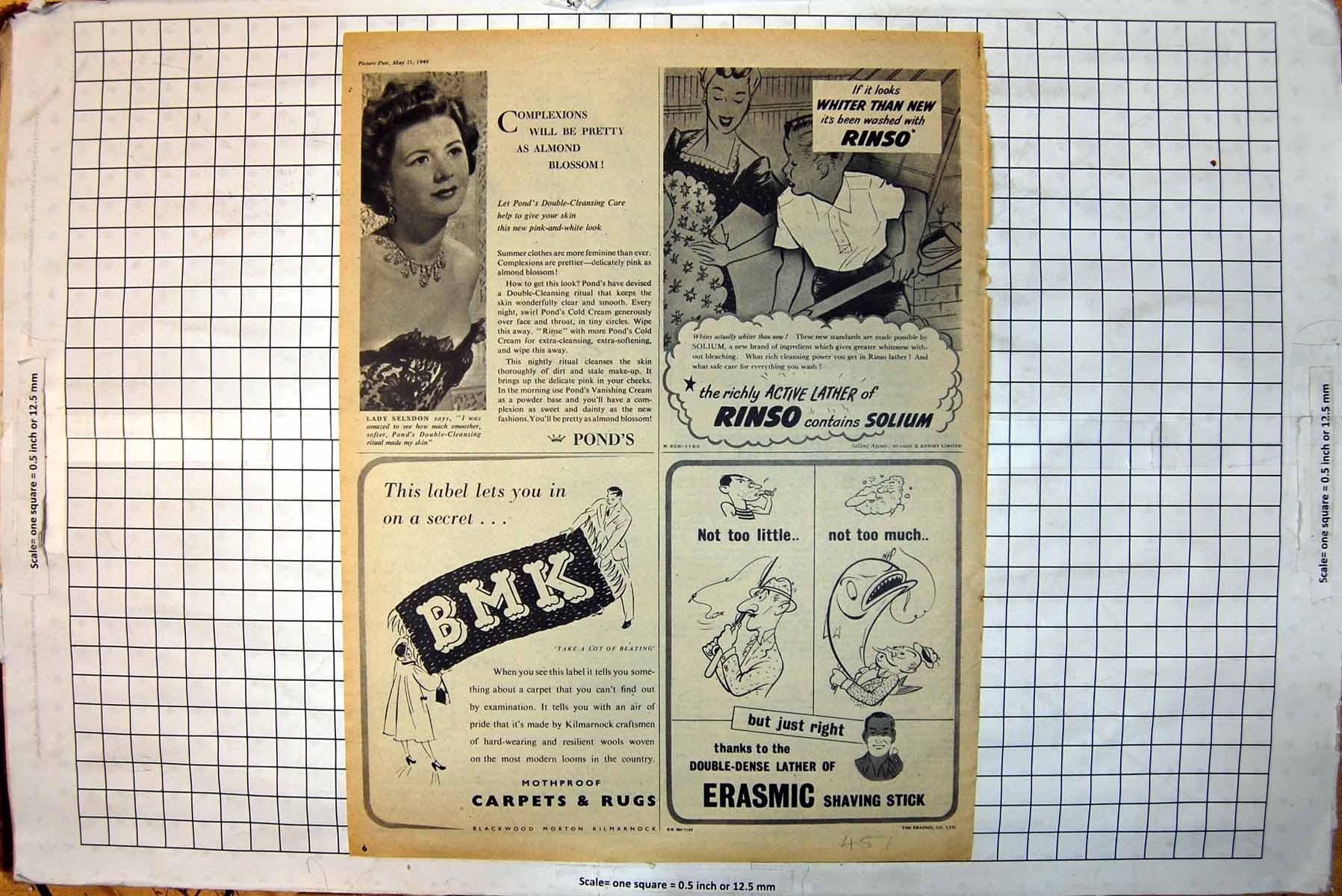 Old Print Ponds Complexions Rinso Washing Ndfs Insurance Araby Soap 1949 20th