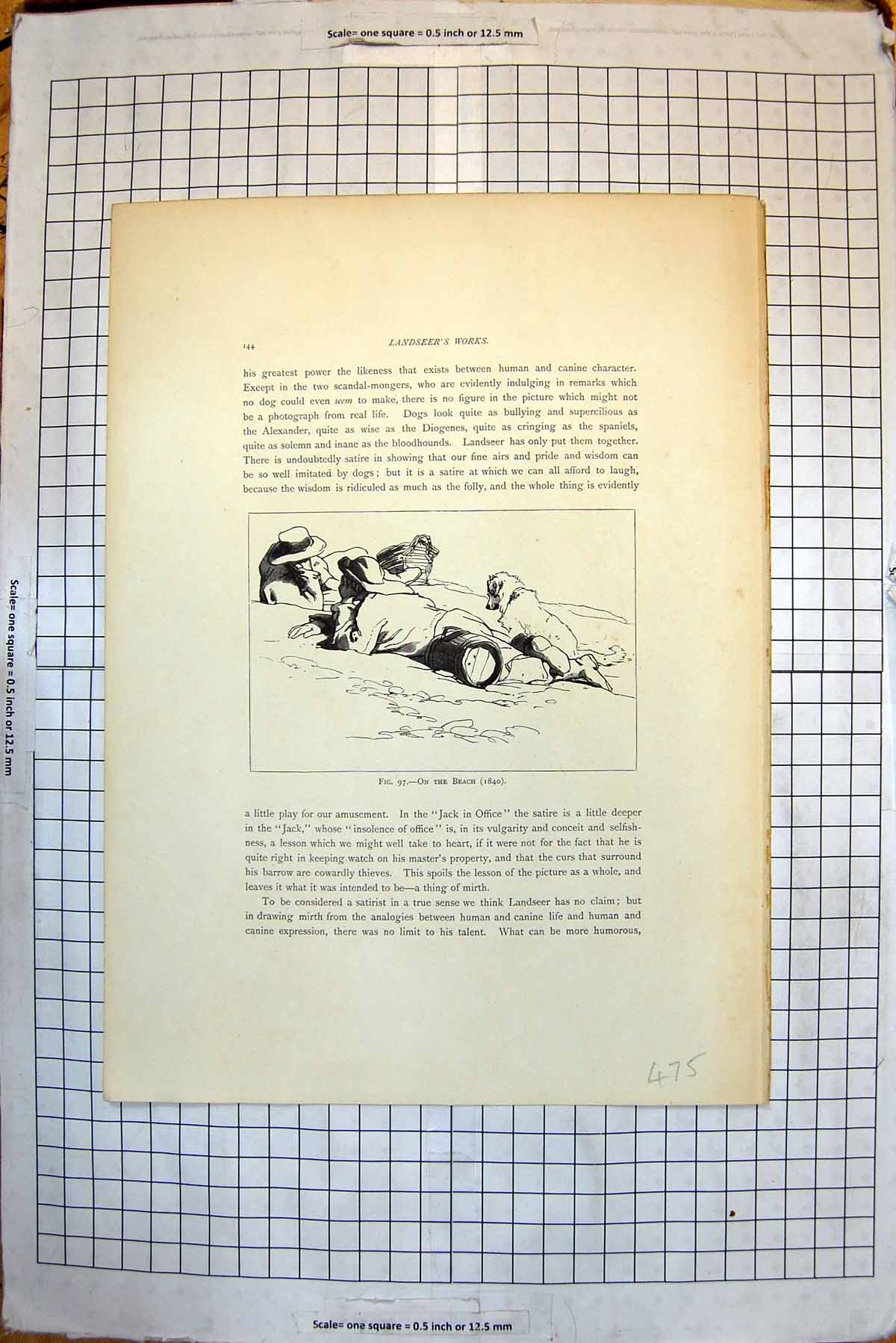 Original Old Antique Print On Beach Men Dog 1840 Rescue Dog Sheep Snow 1834