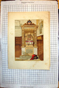 Original Old Antique Print Monument Church Minister Pulpit England