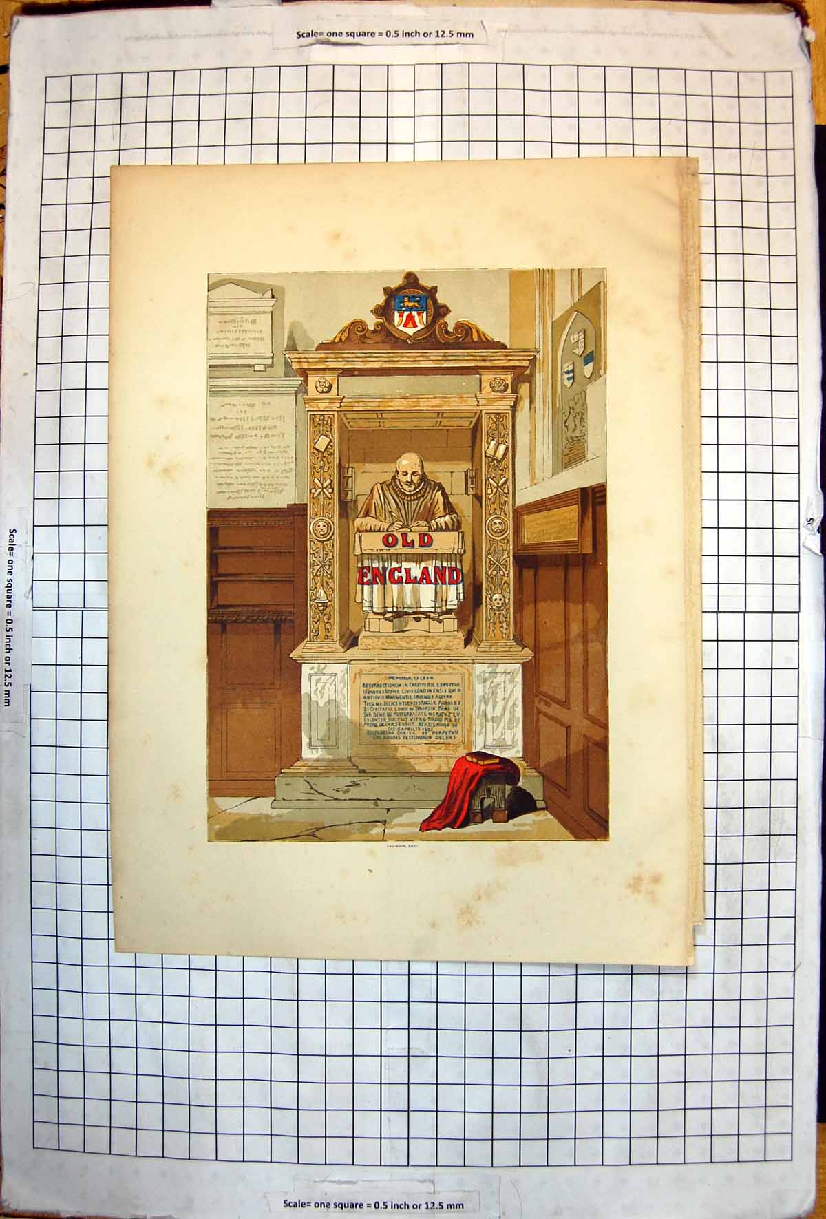 Original Old Antique Print Monument Church Minister Pulpit England