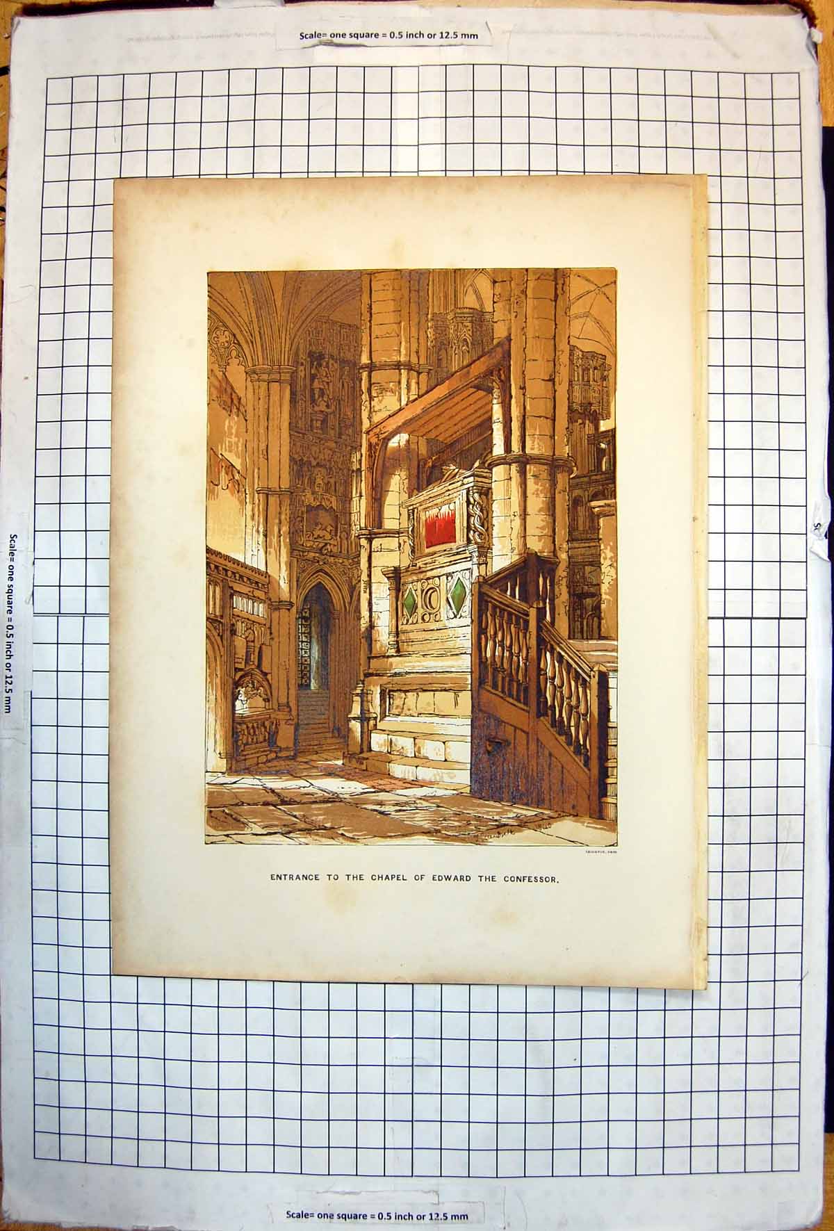 Original Old Antique Print Entrance Chapel Edward Confessor