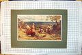 Original Old Antique Print Men Women Children Work Harvest Field Scythe Forks