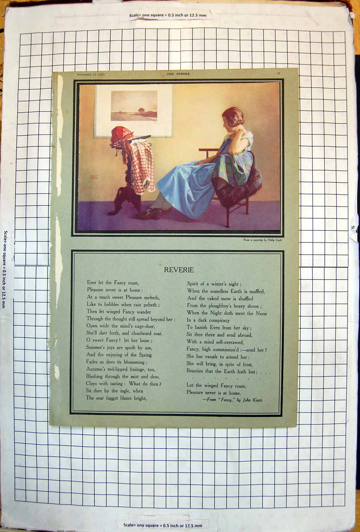 Original Old Vintage Print Reverie Poem Fancy John Keats Woman Chair 1925 20th