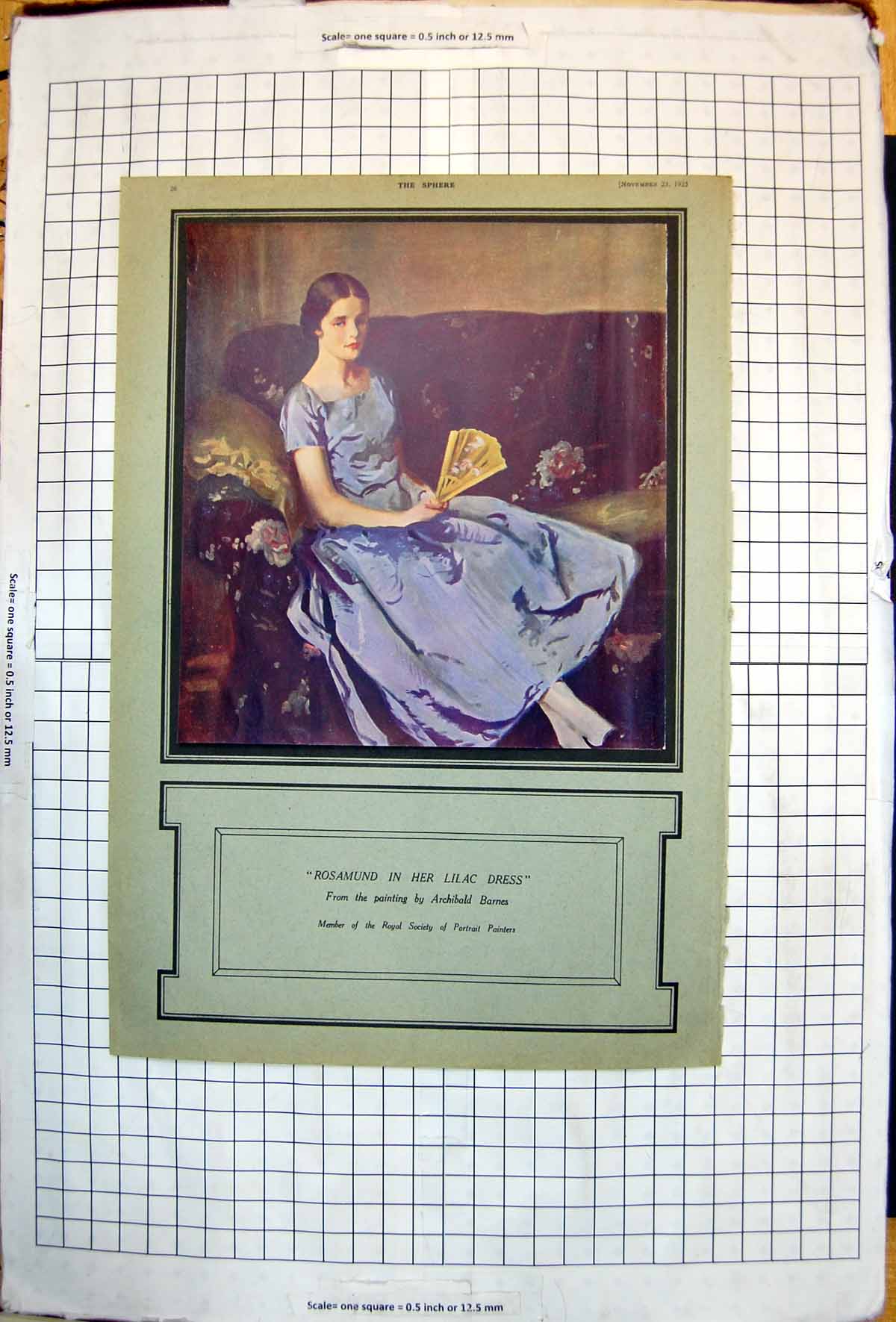 Antique Old Print Rosamund In Lilac Dress From Painting Archibald Barnes 1925