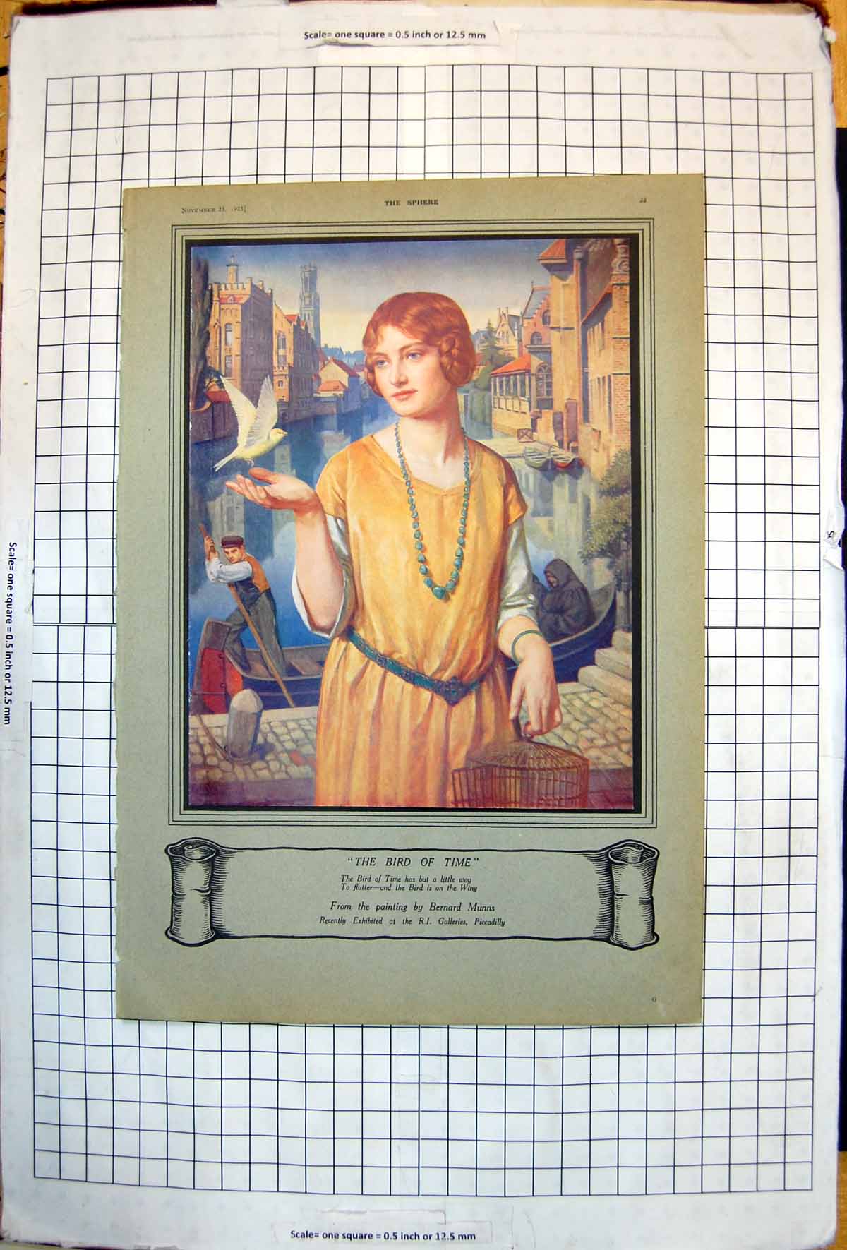 Old Print Bird Time From Painting Bernard Munns Woman Cage Bird Hand 1925 20th